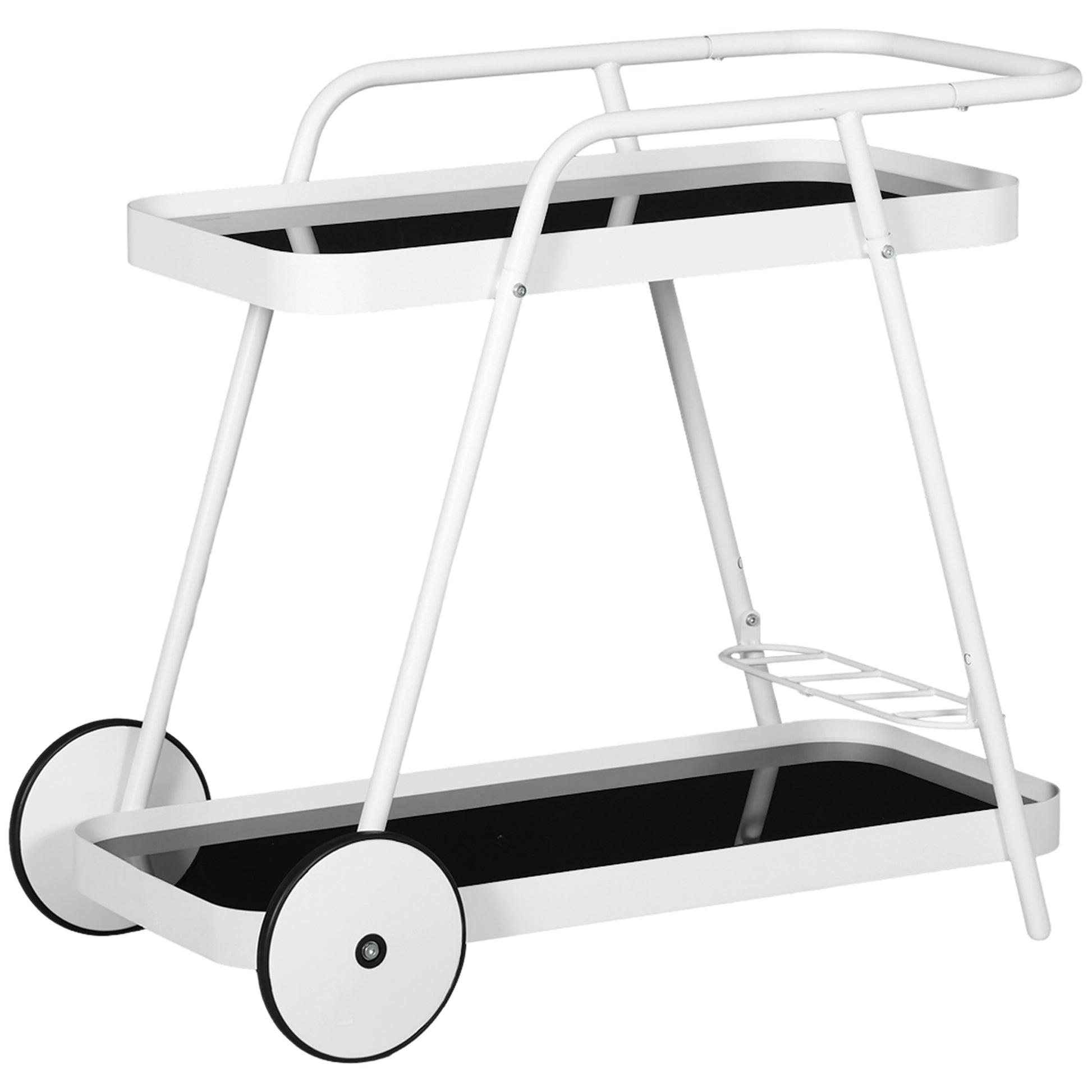 Outdoor Serving Cart, 2-Tier Rolling Cart, Wine Rack on Wheels, Steel Frame, for Pool, Party, Garden, 86.5 x 51 x 78 cm, Black+White
