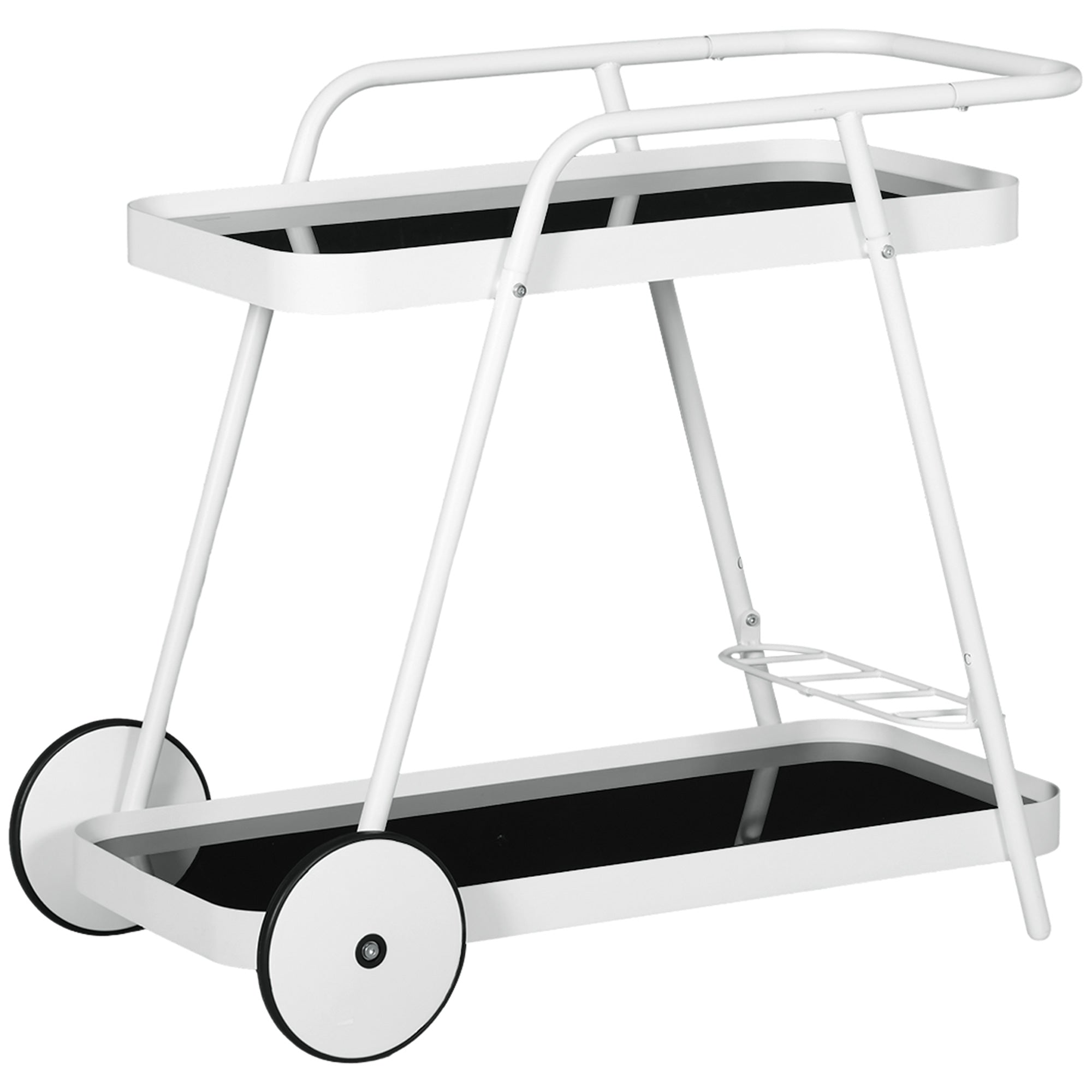 Outdoor Serving Cart, 2-Tier Rolling Cart, Wine Rack on Wheels, Steel Frame, for Pool, Party, Garden, 86.5 x 51 x 78 cm, Black+White