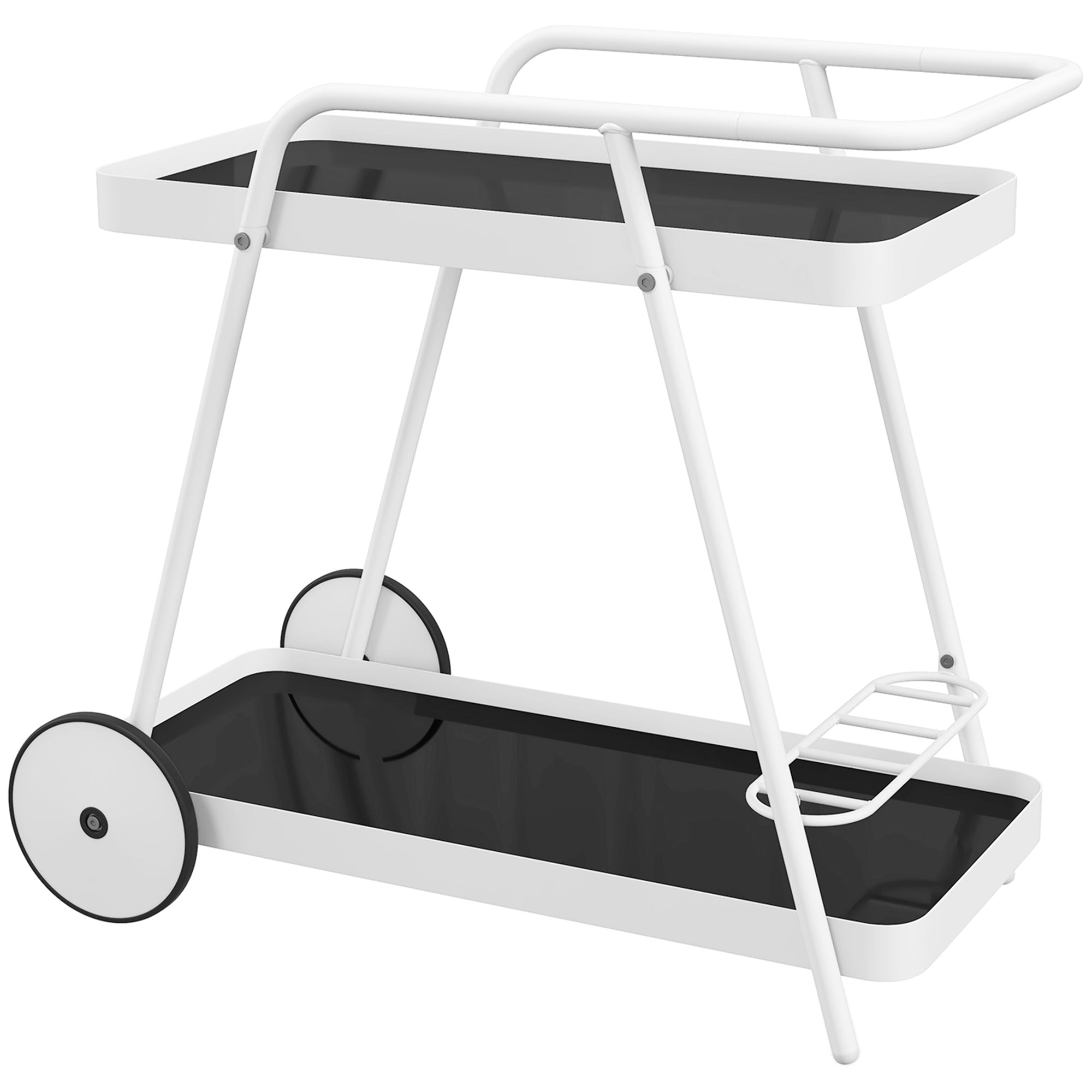 Outdoor Serving Cart, 2-Tier Rolling Cart, Wine Rack on Wheels, Steel Frame, for Pool, Party, Garden, 86.5 x 51 x 78 cm, Black+White