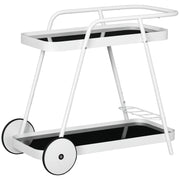 Outdoor Serving Cart, 2-Tier Rolling Cart, Wine Rack on Wheels, Steel Frame, for Pool, Party, Garden, 86.5 x 51 x 78 cm, Black+White