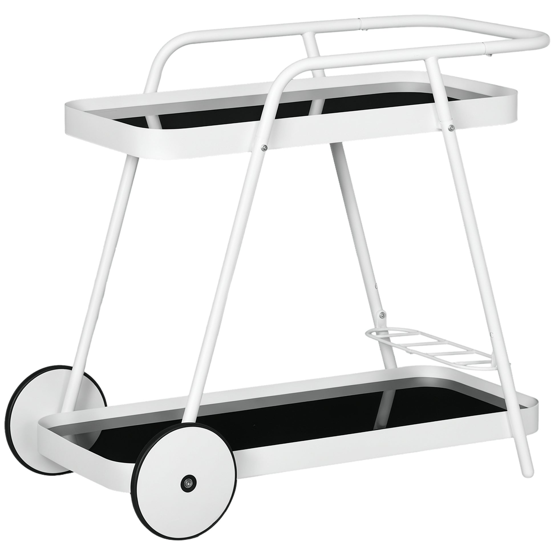 Outdoor Serving Cart, 2-Tier Rolling Cart, Wine Rack on Wheels, Steel Frame, for Pool, Party, Garden, 86.5 x 51 x 78 cm, Black+White