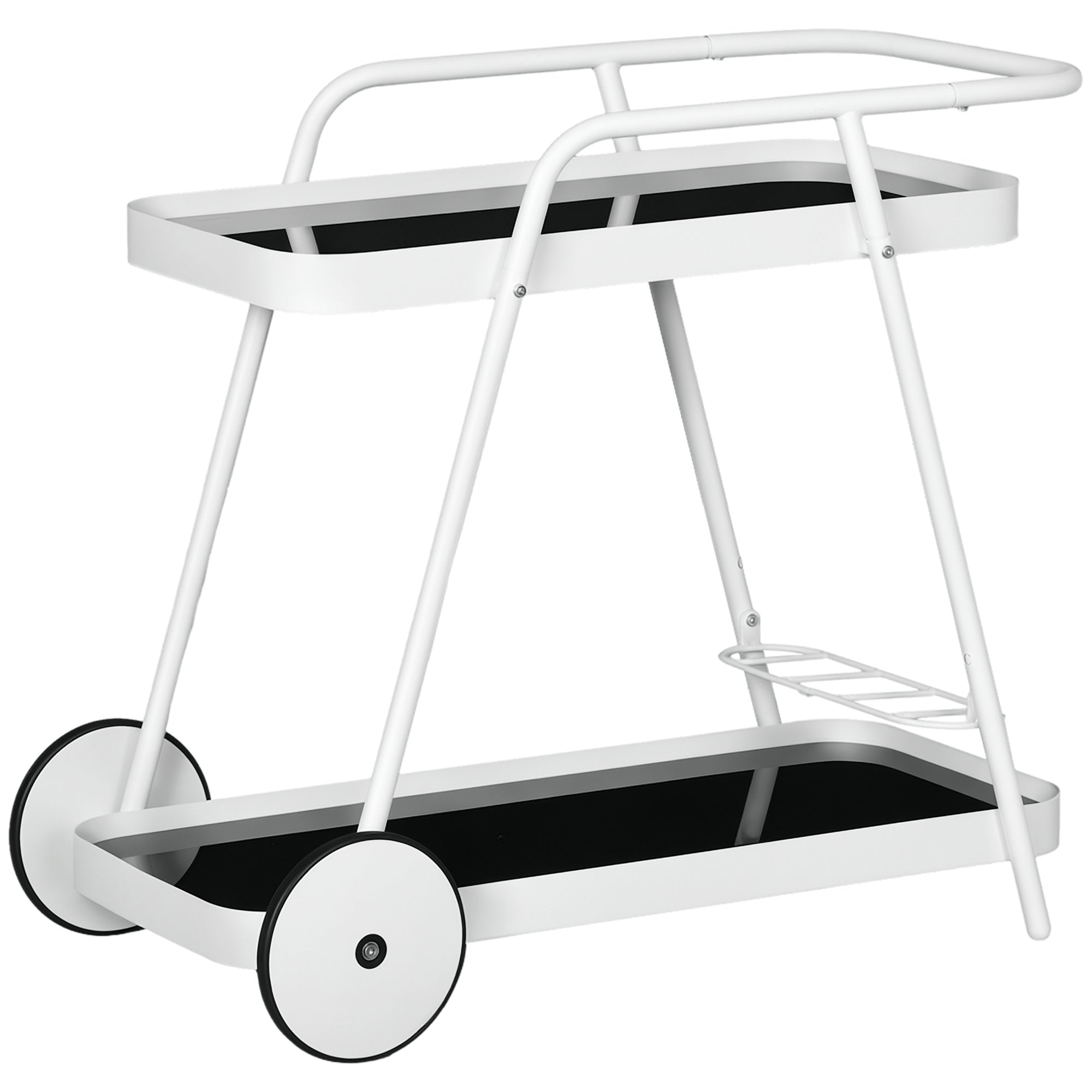 Outdoor Serving Cart, 2-Tier Rolling Cart, Wine Rack on Wheels, Steel Frame, for Pool, Party, Garden, 86.5 x 51 x 78 cm, Black+White