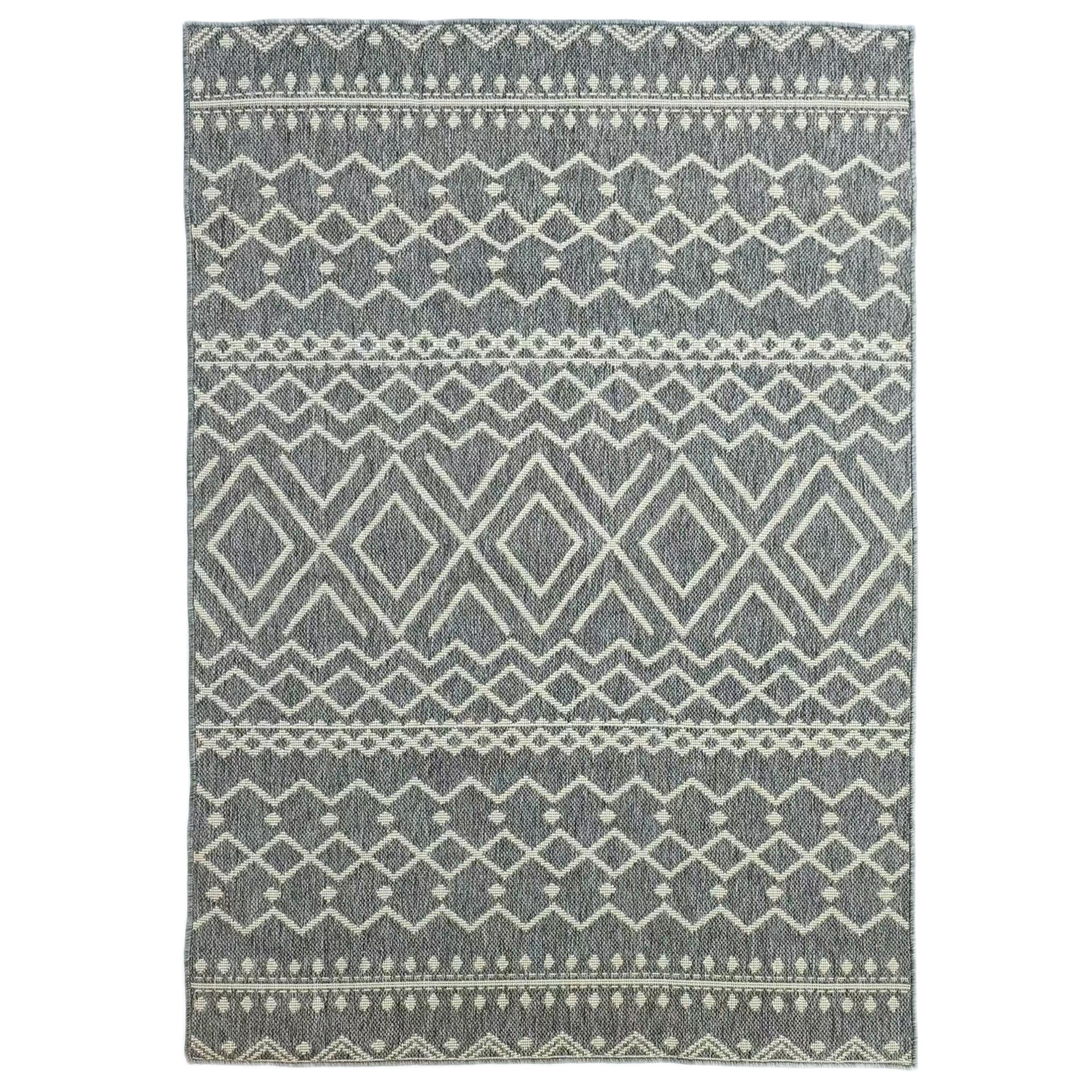 Flatweave Rug Washable Anti-Slip Kitchen Rug with Boho Design for Patio Balcony Living Room & Kitchen, 200 x 140 cm, Gray