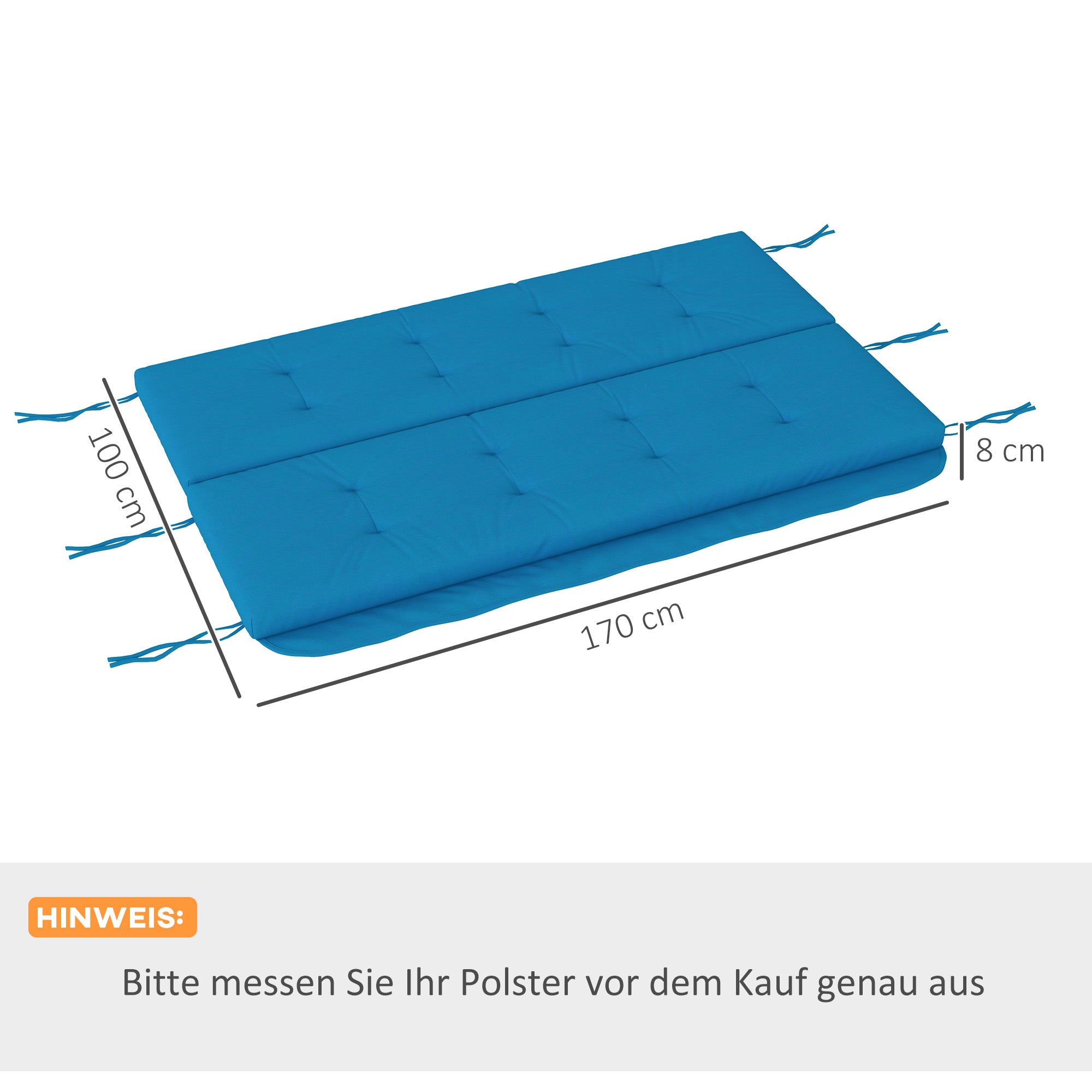 Cushion Set for Hollywood Swing 170 cm Seat Cushion Swing Cushion Garden Swing Garden Cushion Back Cushion Side Cushion Blue