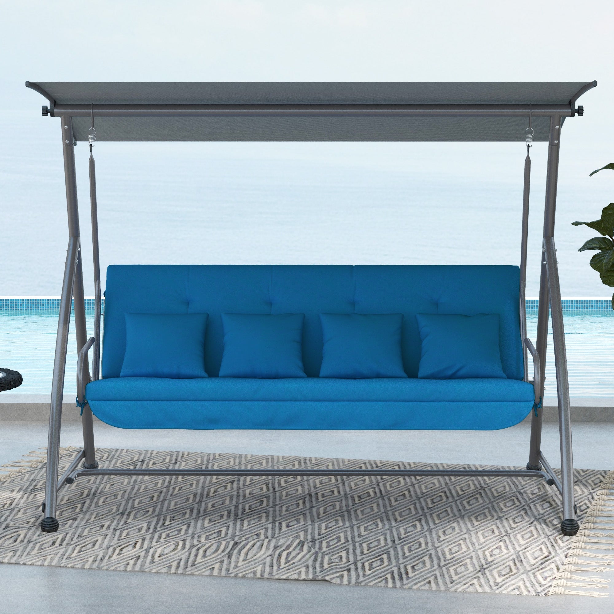 Cushion Set for Hollywood Swing 170 cm Seat Cushion Swing Cushion Garden Swing Garden Cushion Back Cushion Side Cushion Blue