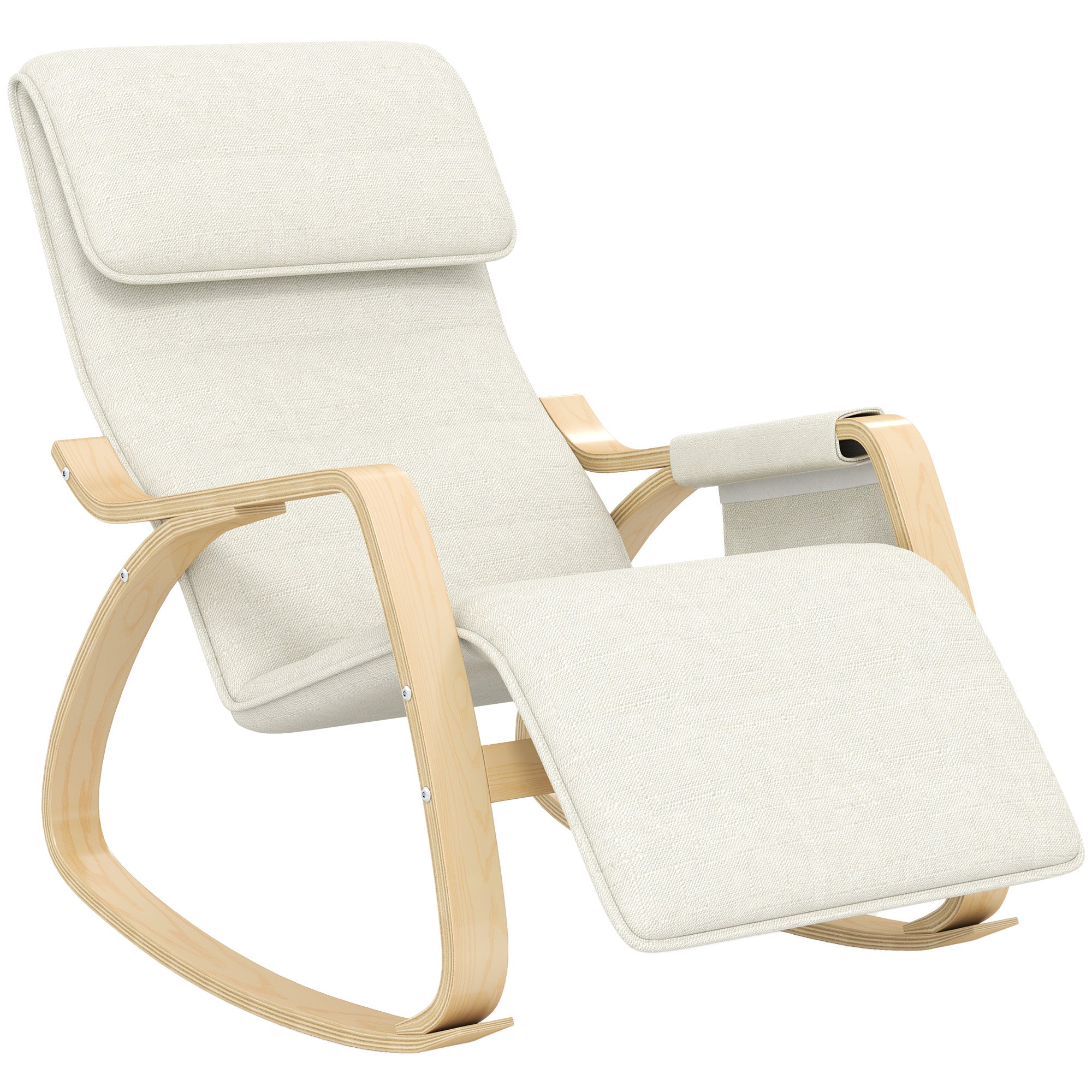 Rocking Chair Nursing Relax Lounge Chair with Adjustable Footrest, Side Pocket, and Headrest, Rocking Chair for Bedroom, 67 x 110 x 91 cm Cream