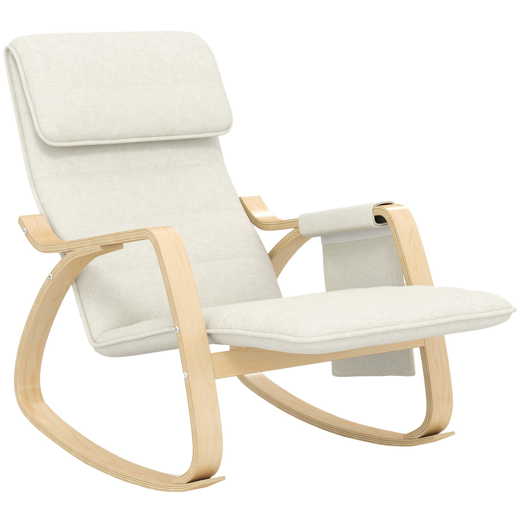 Rocking Chair Nursing Relax Lounge Chair with Adjustable Footrest, Side Pocket, and Headrest, Rocking Chair for Bedroom, 67 x 110 x 91 cm Cream