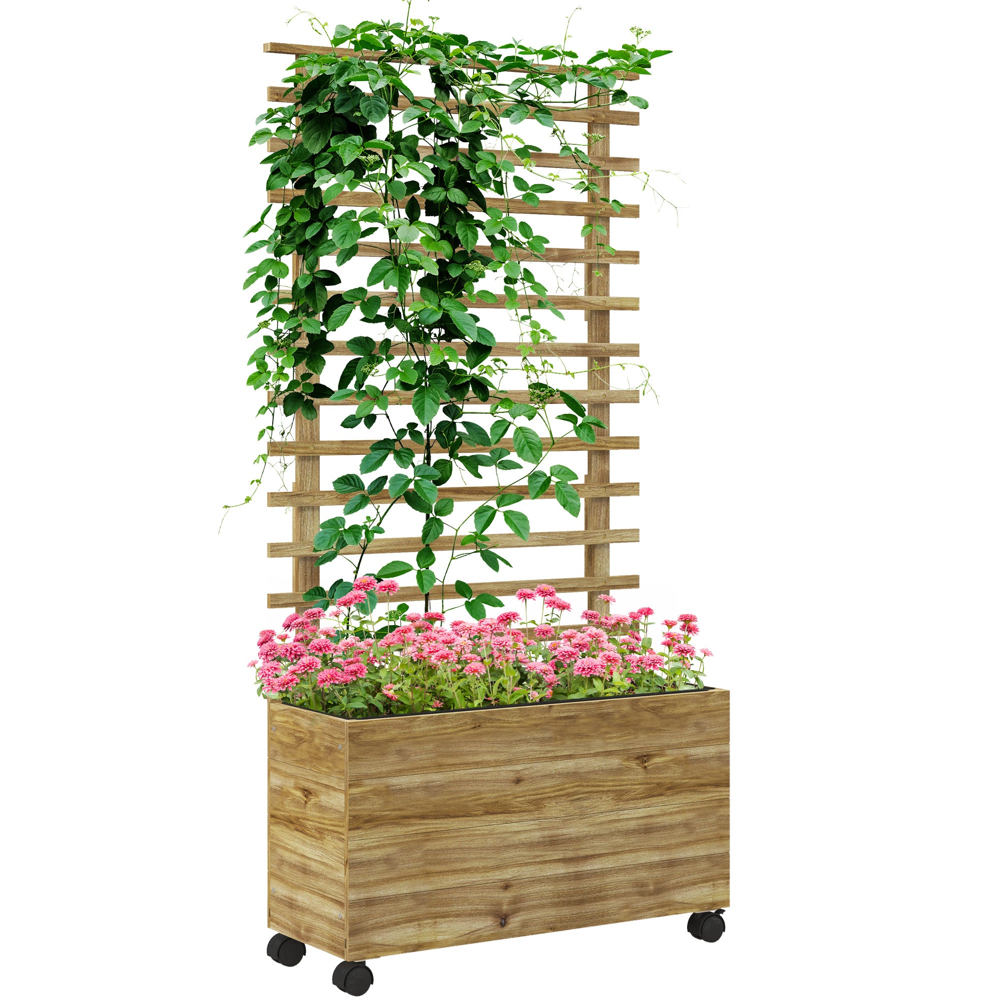 Raised Bed Planter with Trellis, Wheels, Wooden Planter Box, Garden Trellis 76x30x155cm for Garden Balcony Terrace, Planter for Climbing Plants Basket Plants, Flowers