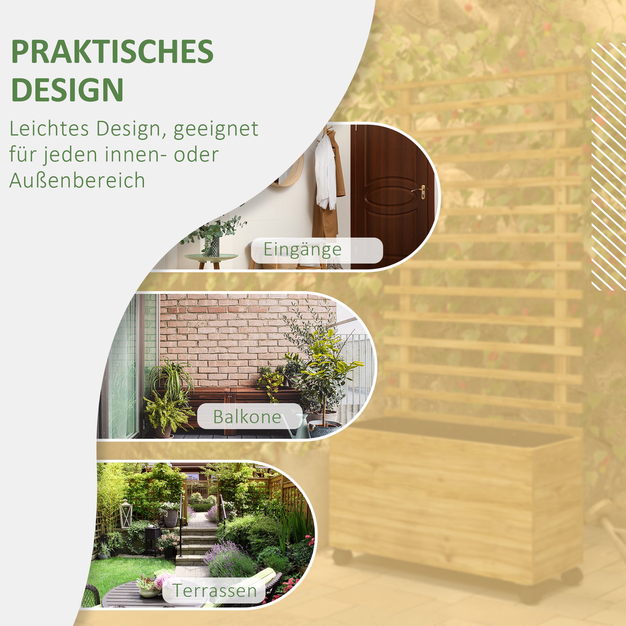 Raised Bed Planter with Trellis, Wheels, Wooden Planter Box, Garden Trellis 76x30x155cm for Garden Balcony Terrace, Planter for Climbing Plants Basket Plants, Flowers