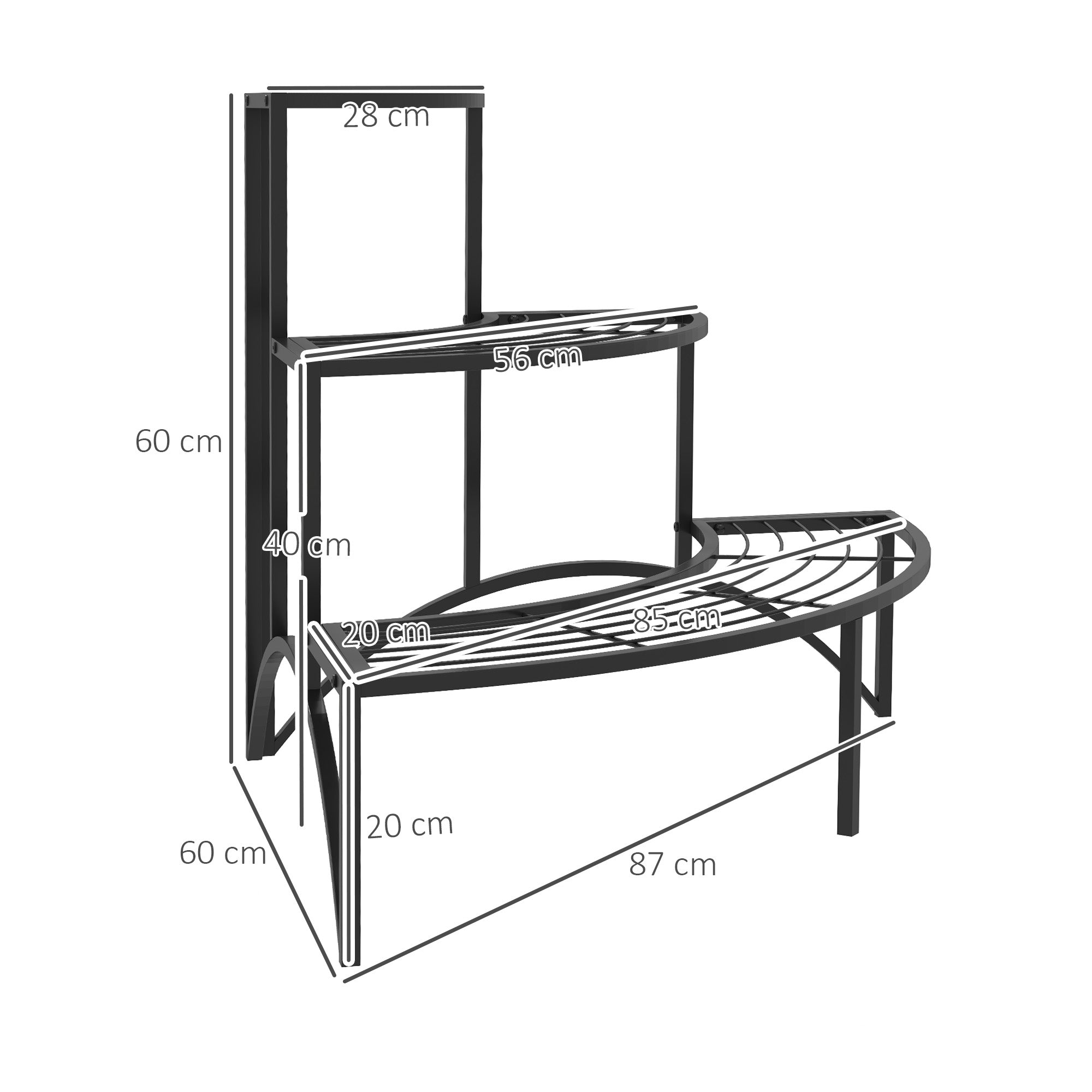 3-Tier Plant Stand, Flower Stand for Indoor Outdoor, Metal Plant Shelf, Multi-tier Flower Rack, 60 cm tall Flower Staircase for Living Room, Garden Balcony Decor, Black