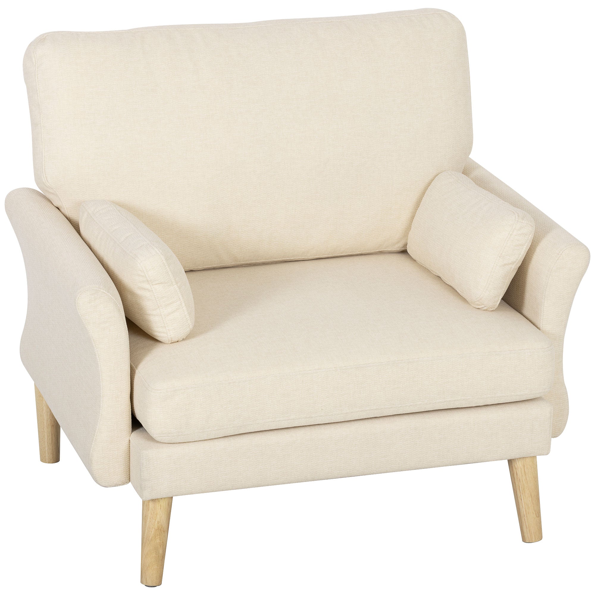 Modern Armchair with Armrests, 32.7" Wide Velvet-Look Seat, Padded Accent Chair with Cushion & Wood Legs, Cream