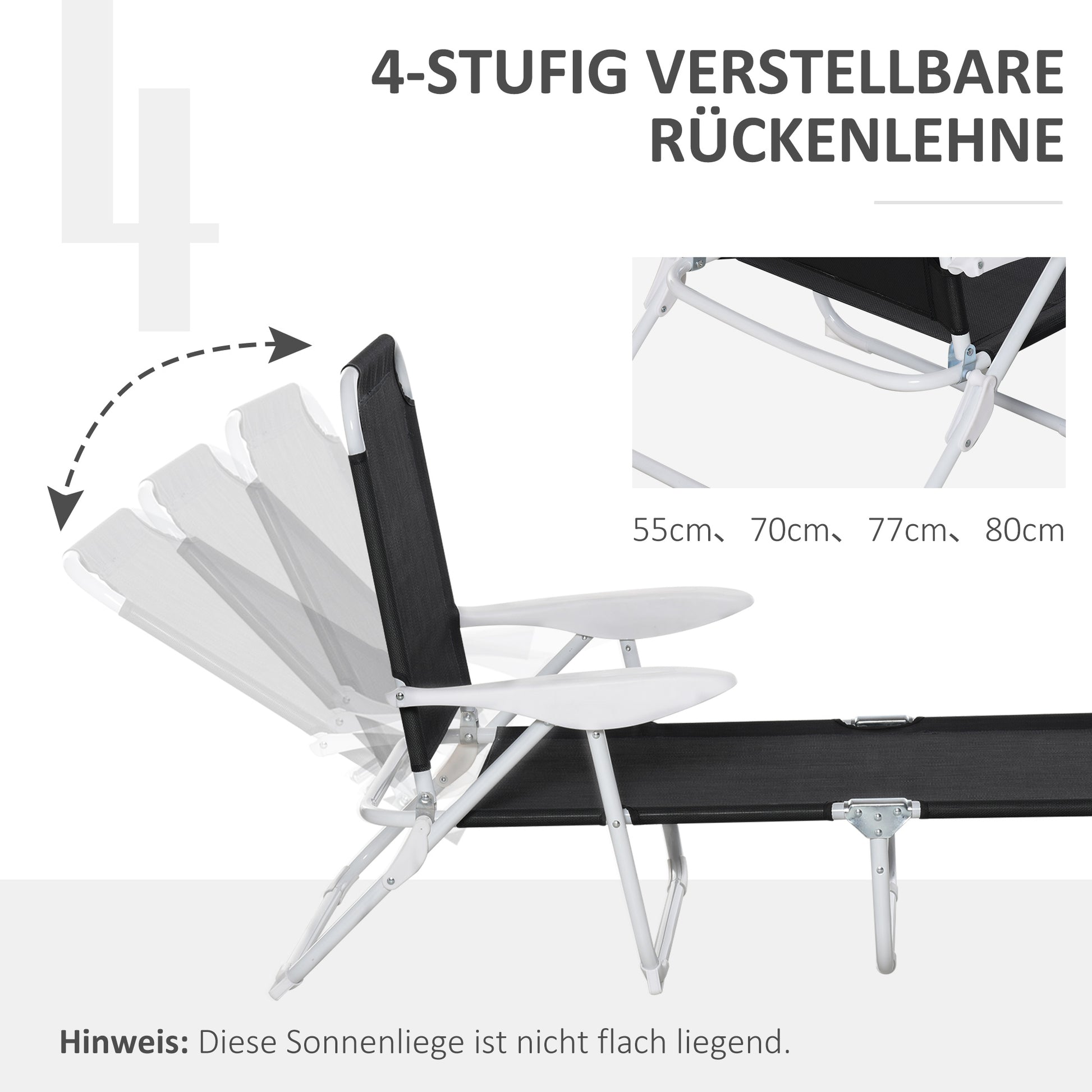 Reclining Chair Sun Lounger Foldable Beach Lounger 4-Position Garden Lounger Mesh Fabric Black 186 x 66 x 80 cm