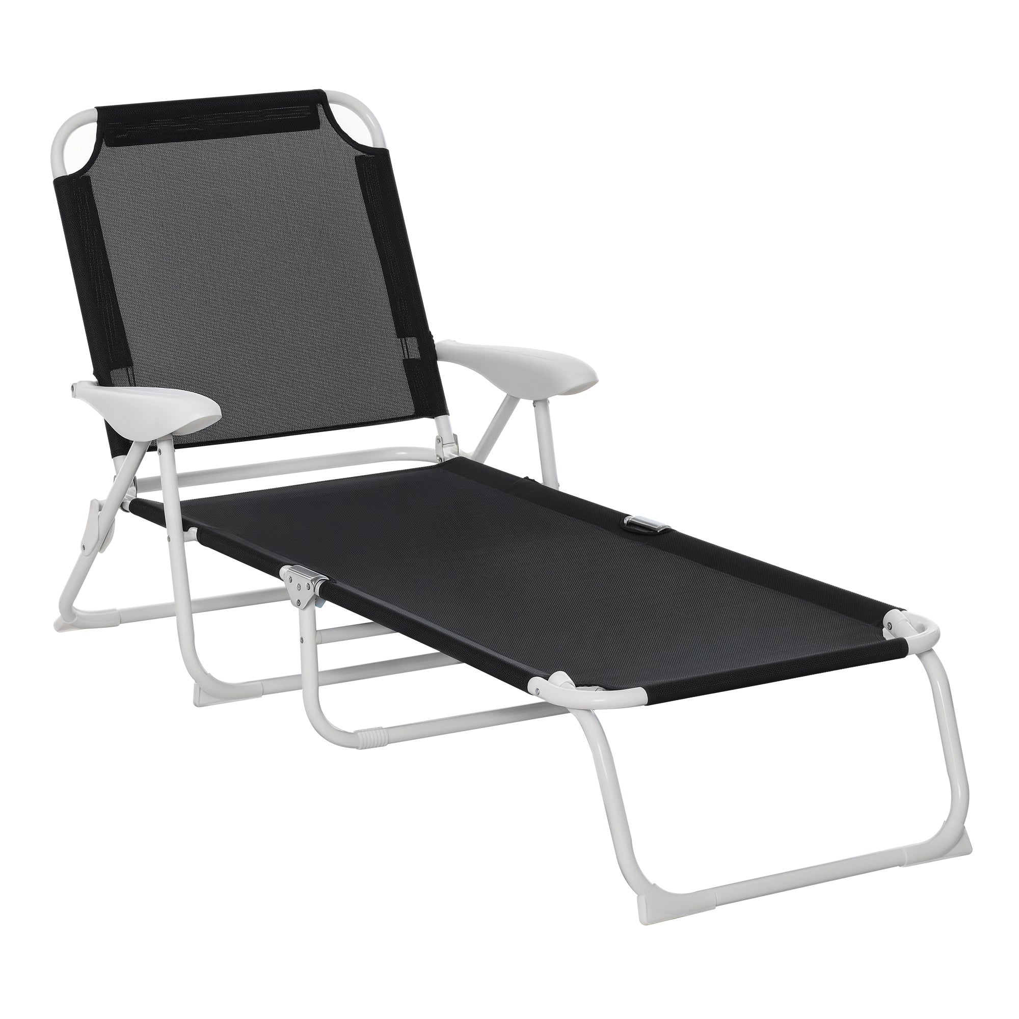 Reclining Chair Sun Lounger Foldable Beach Lounger 4-Position Garden Lounger Mesh Fabric Black 186 x 66 x 80 cm