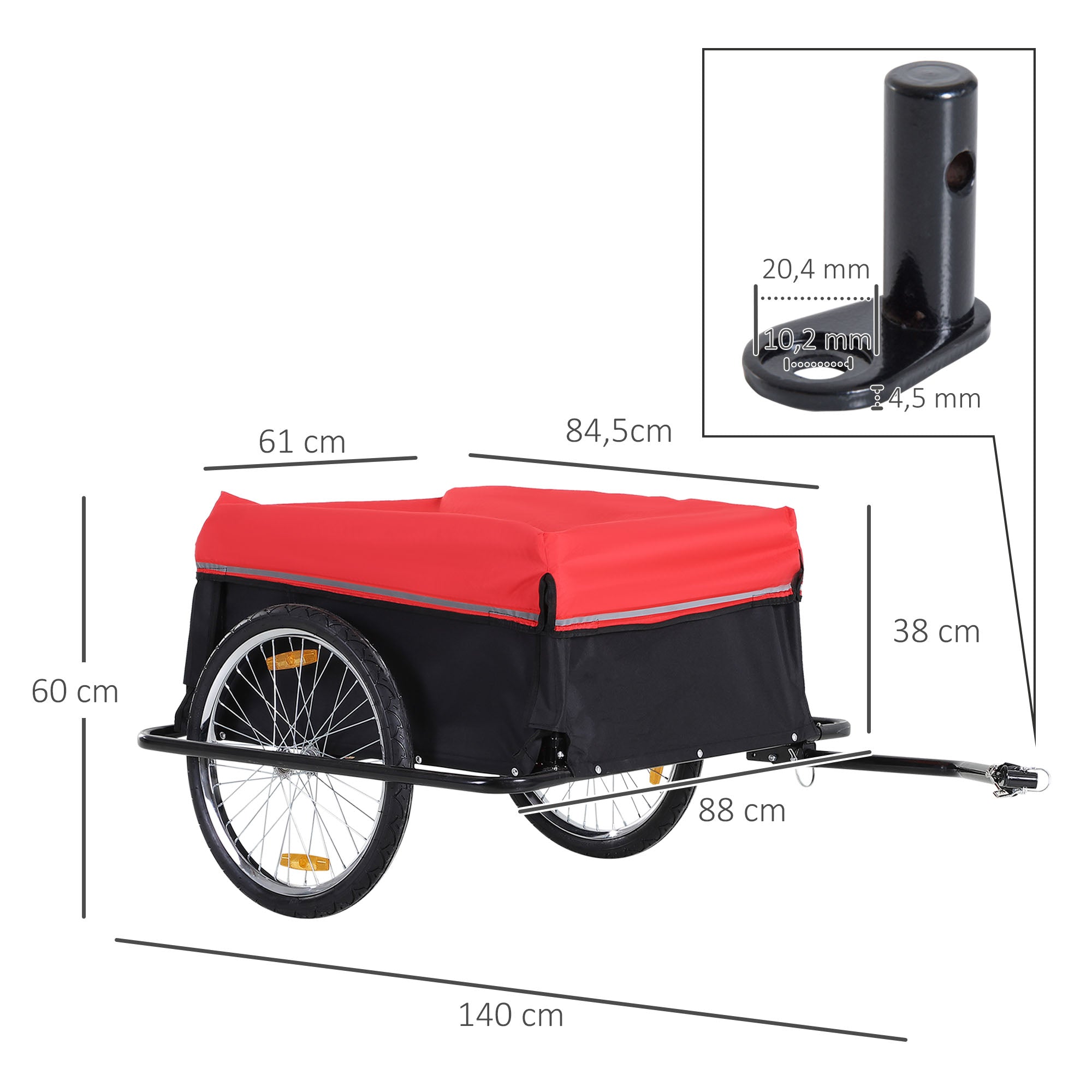 Folding Bike Trailer Cargo Trailer with Coupling, Transport Cart up to 40 kg Load Capacity, Transport Trailer Trailer for Bicycle Handcart 140 x 88 x 60 cm