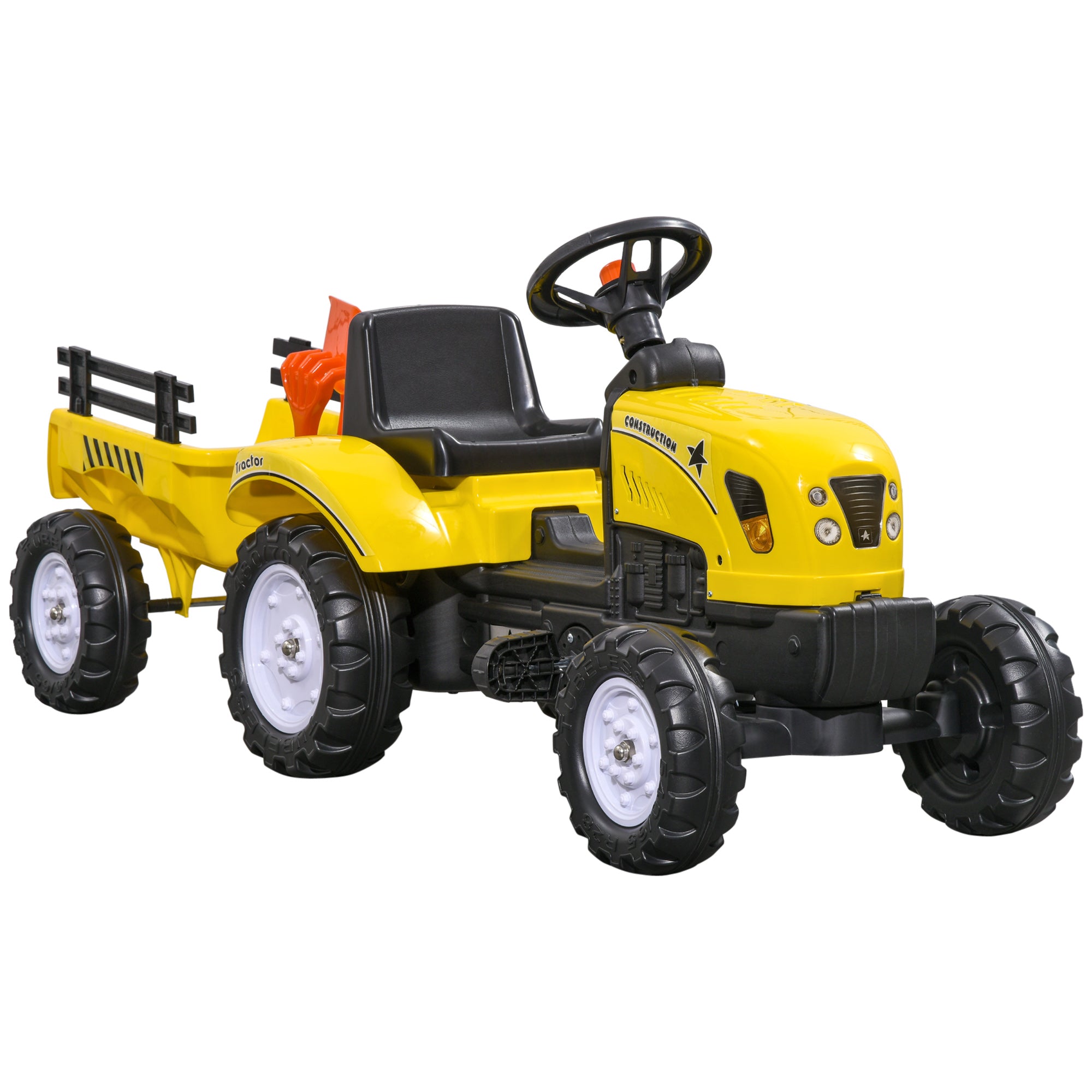 Pedal Tractor with Trailer Pedal Car Tractor Children's Pedal Tractor Toy for Children from 3 Years Old for Outdoor, Garden, Metal Yellow 133 x 42 x 51 cm