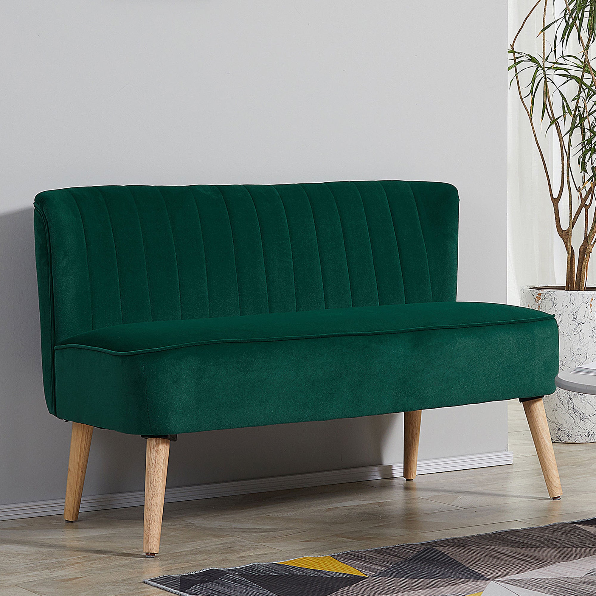 2-Seater Sofa — Compact Velvet-Look Loveseat for Living Room, Bedroom & Small Spaces, Dark Green (46.1 x 22.2 x 30.3 in)
