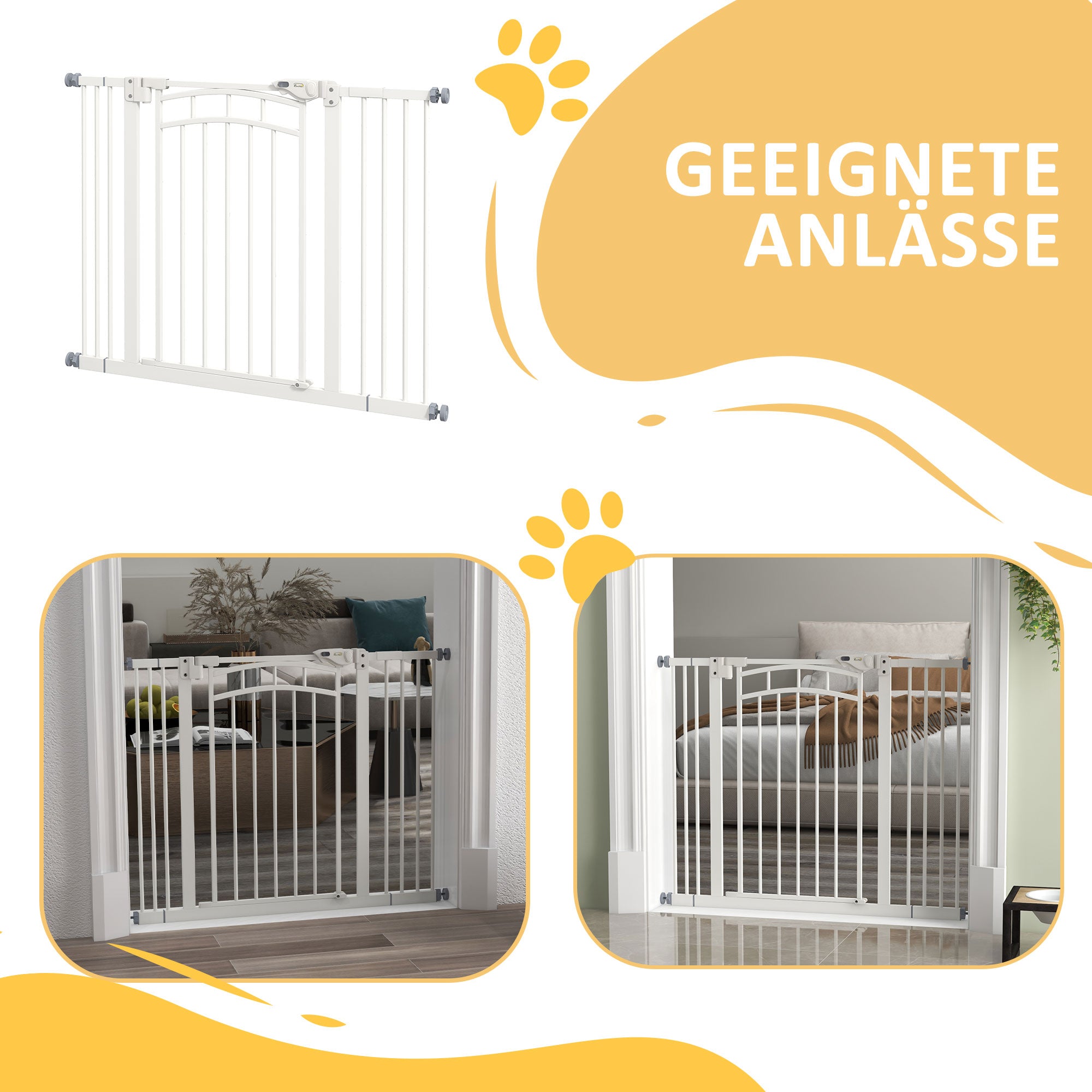 Stair Gate Dog Door Guard with Two Extensions, Dog Barrier Gate with Automatic Closing Door, One-Hand Opening, 74-100 cm, for Small to Medium Dogs, White