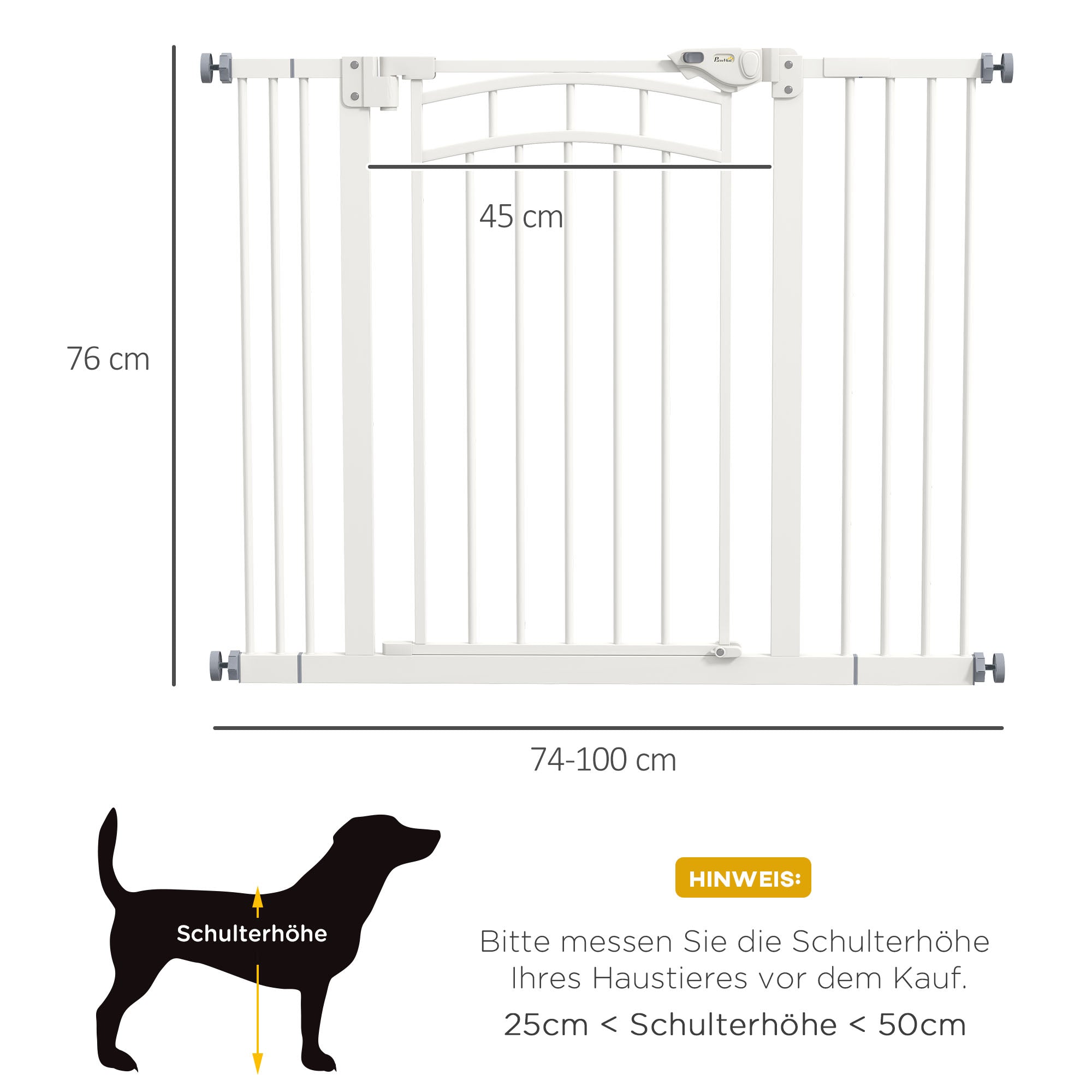 Stair Gate Dog Door Guard with Two Extensions, Dog Barrier Gate with Automatic Closing Door, One-Hand Opening, 74-100 cm, for Small to Medium Dogs, White