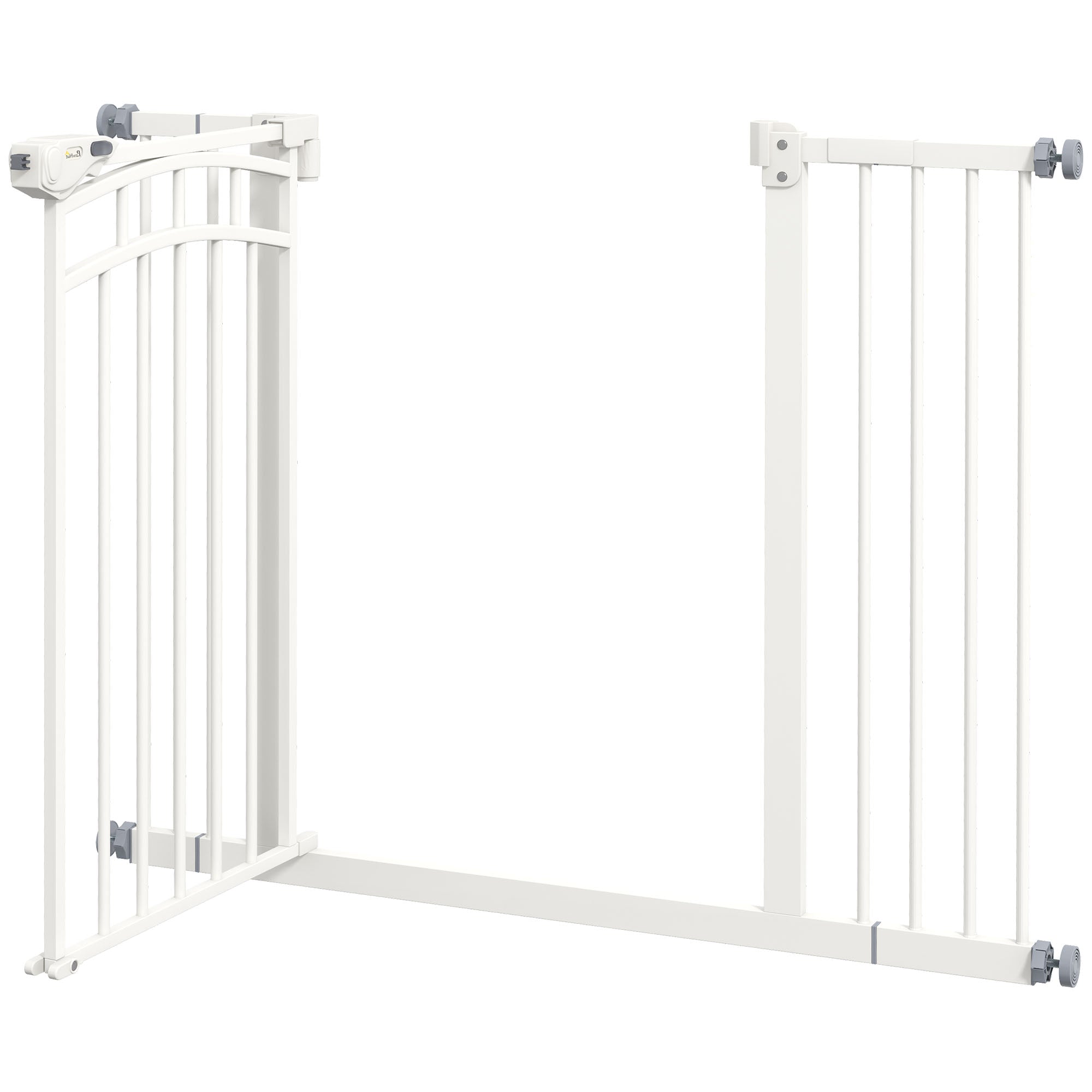 Stair Gate Dog Door Guard with Two Extensions, Dog Barrier Gate with Automatic Closing Door, One-Hand Opening, 74-100 cm, for Small to Medium Dogs, White