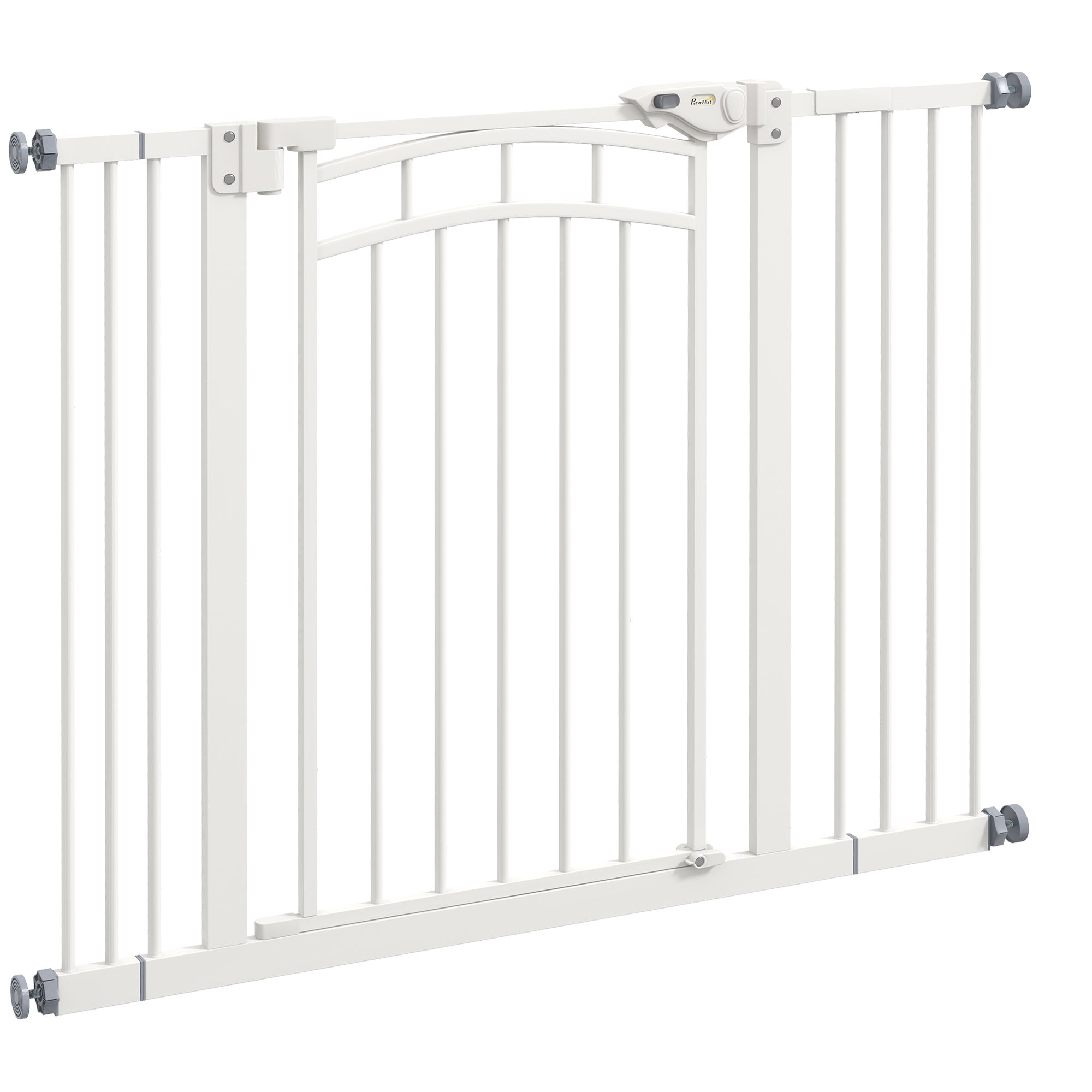 Stair Gate Dog Door Guard with Two Extensions, Dog Barrier Gate with Automatic Closing Door, One-Hand Opening, 74-100 cm, for Small to Medium Dogs, White