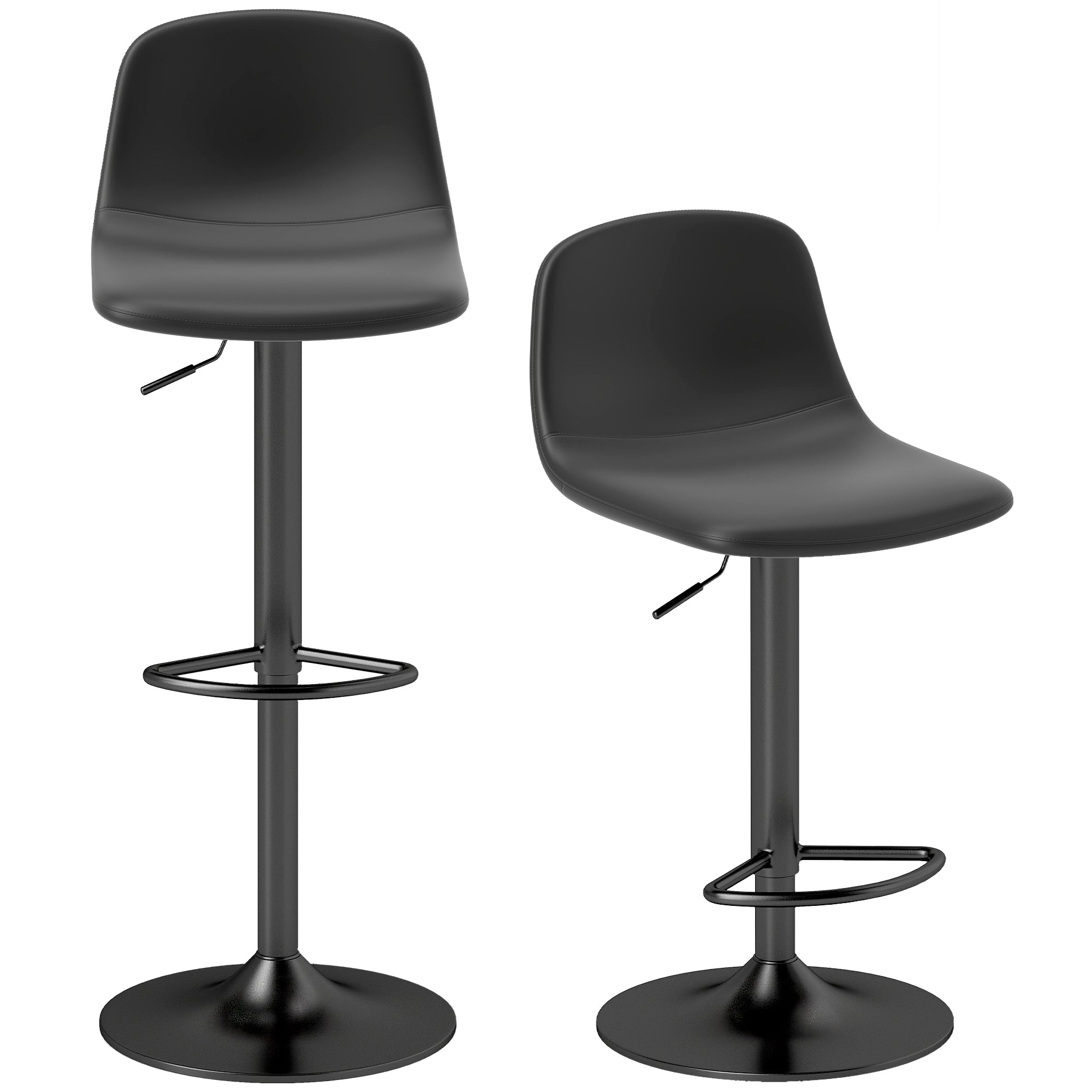 Set of 2 Bar Stools Height-Adjustable Swivel Barstool Counter Stools with Backrest and Footrest, Non-Slip Stools, Faux Leather, Black