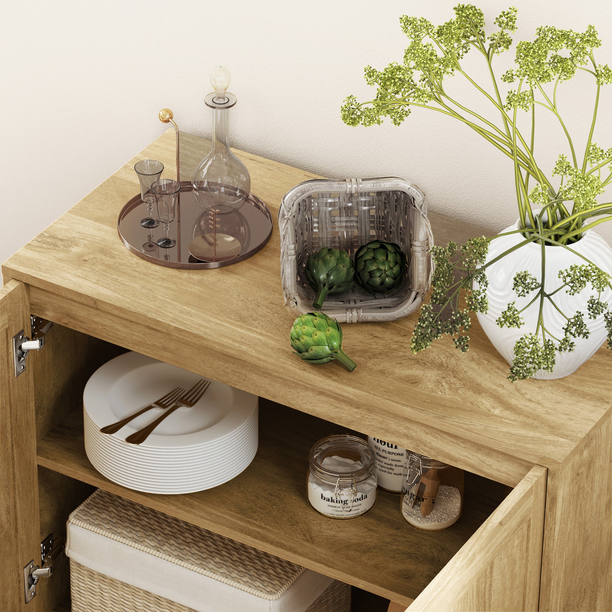 Modern Style Buffet Cabinet with 2 Doors, Adjustable Shelf - Dining and Living Room Sideboard, 80 x 40 x 78 cm, Natural Wood