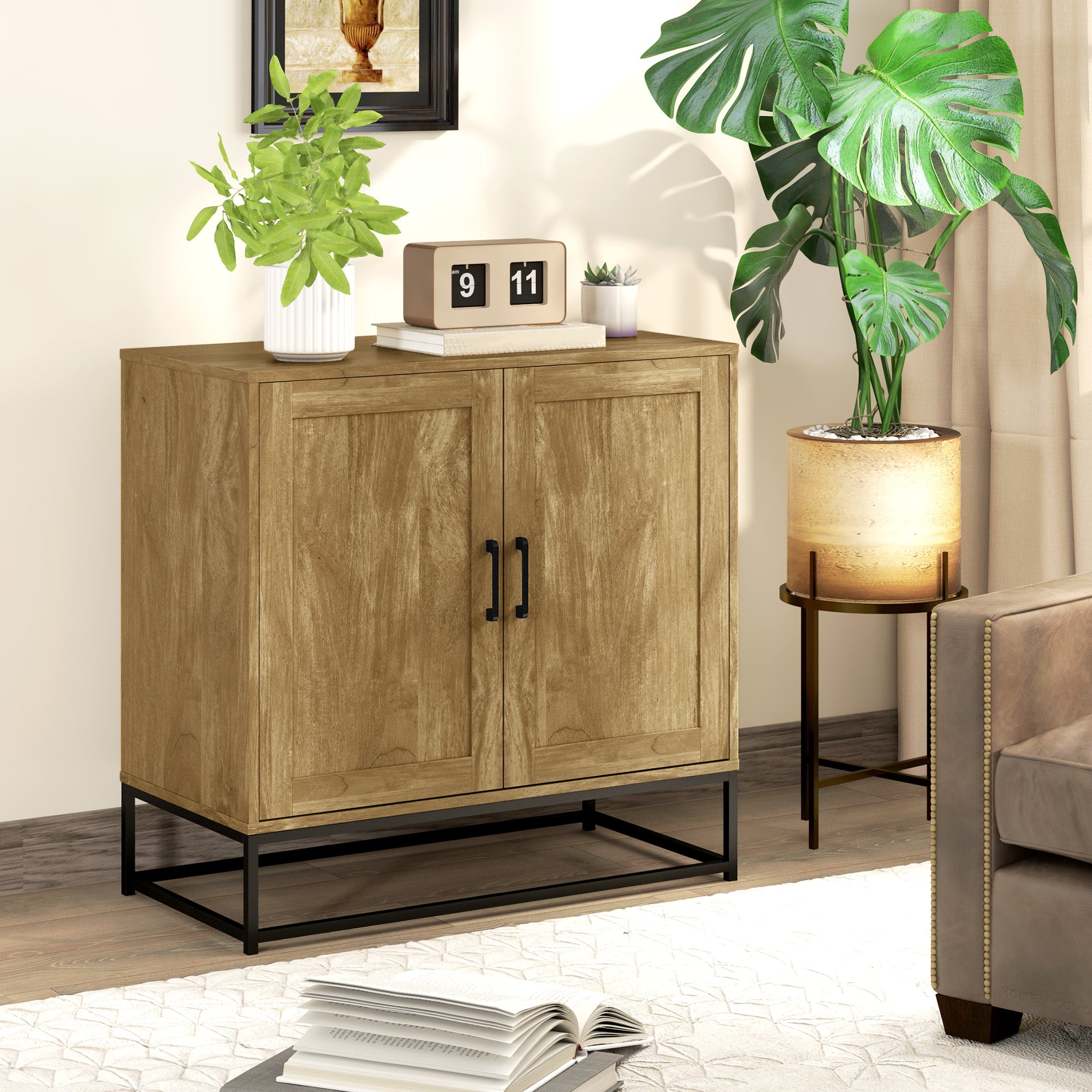 Modern Style Buffet Cabinet with 2 Doors, Adjustable Shelf - Dining and Living Room Sideboard, 80 x 40 x 78 cm, Natural Wood