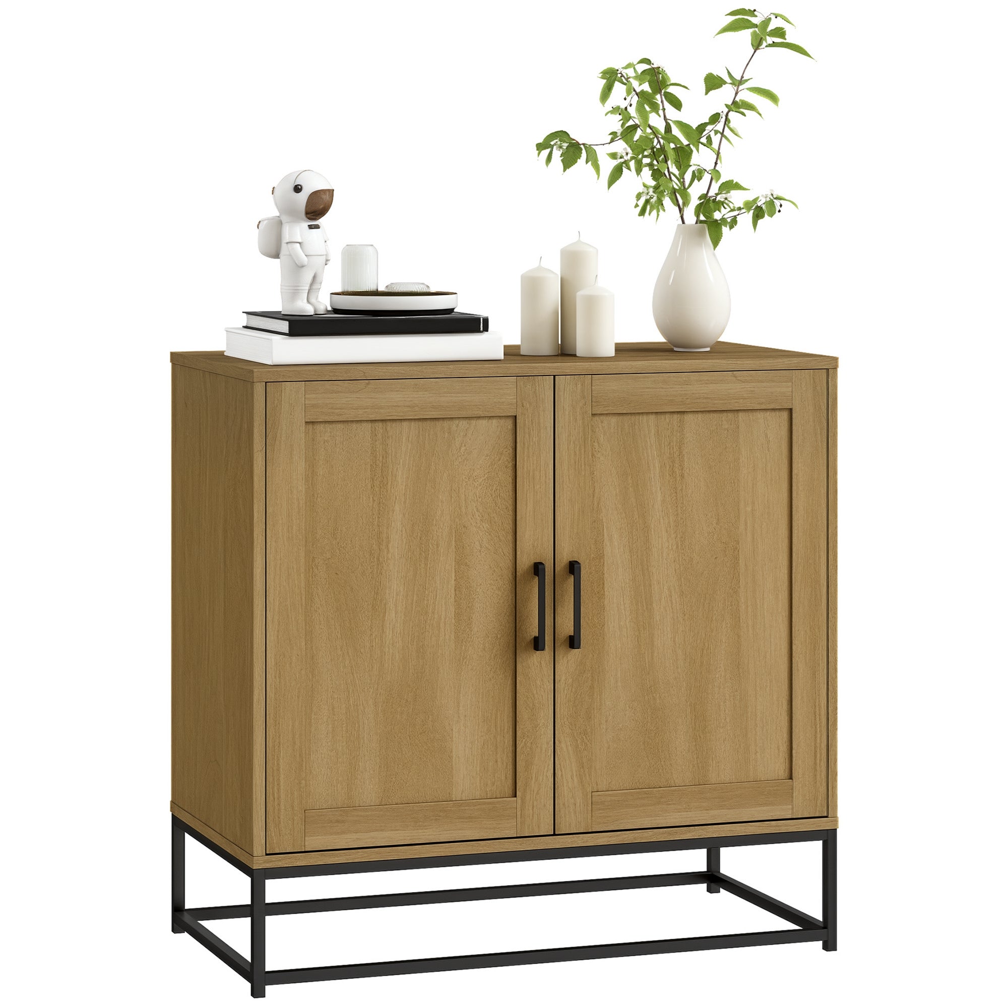 Modern Style Buffet Cabinet with 2 Doors, Adjustable Shelf - Dining and Living Room Sideboard, 80 x 40 x 78 cm, Natural Wood