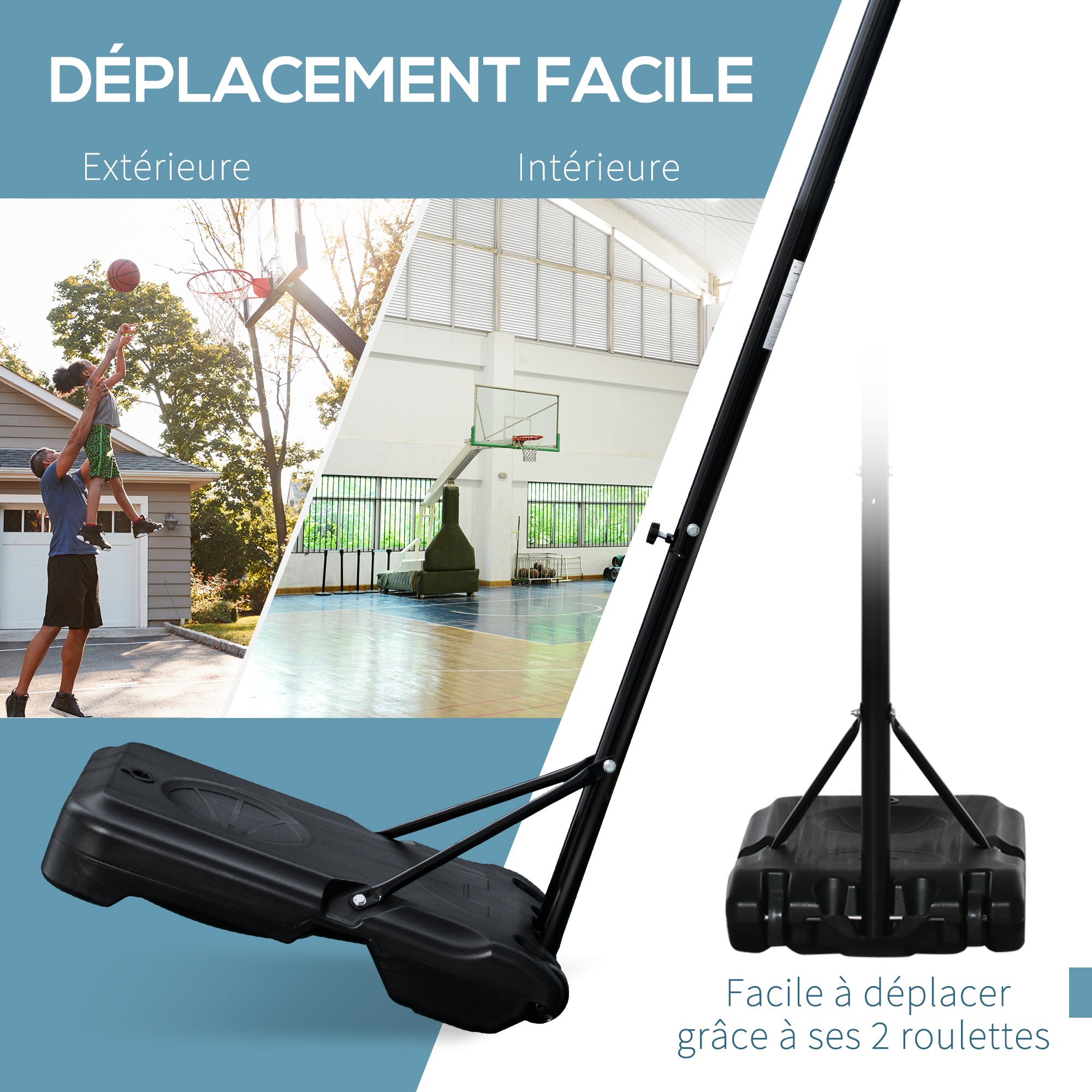 Outdoor Basketball Hoop with Pole, Backboard, Wheeled Weighted Base Adjustable Height 2.1-2.6m (Hoop) - Black, White, and Red