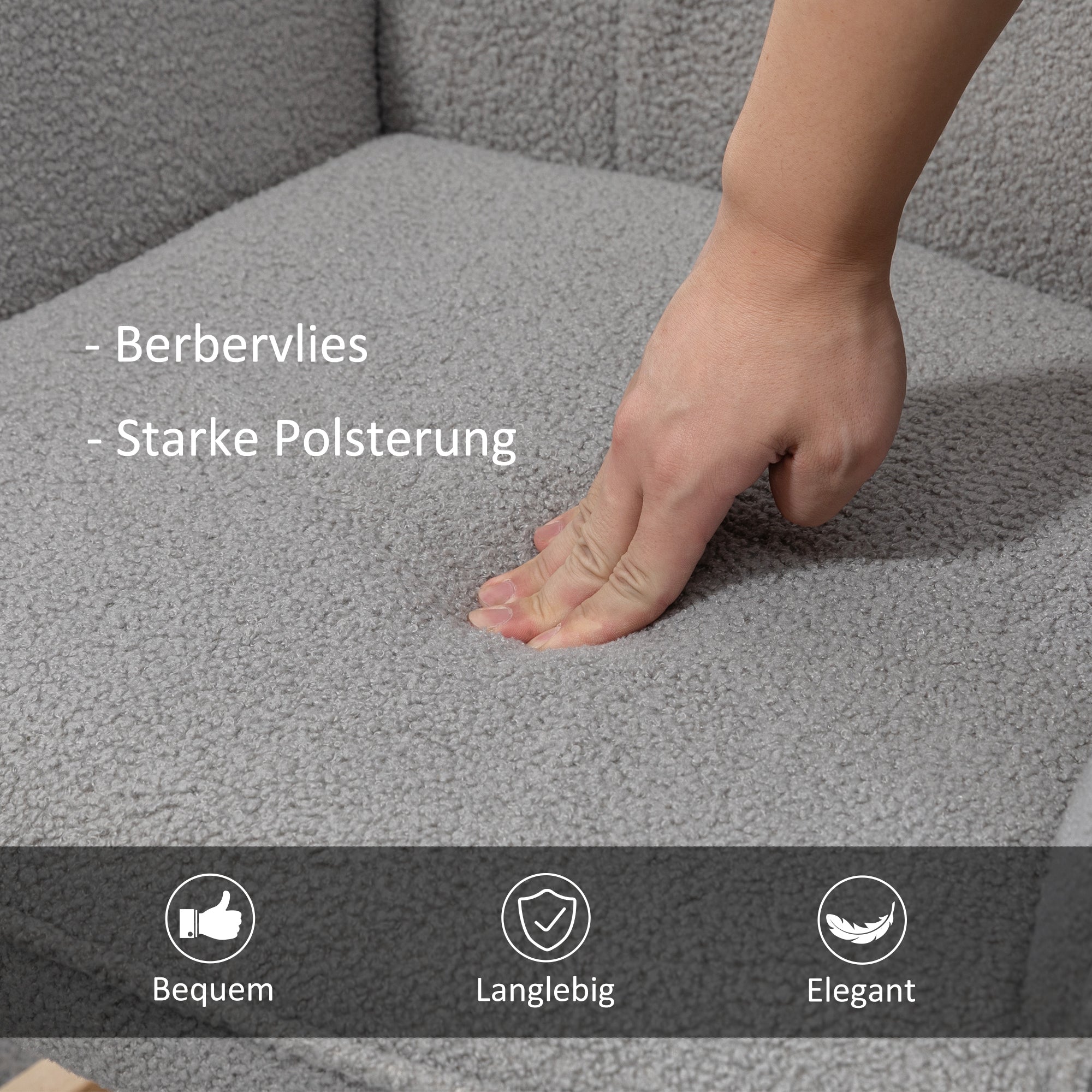 Schaukelstuhl, Schaukelsessel mit Berbervliesoptik, Armlehne, Gepolsterter Sessel mit Holzkufen, Relaxsessel für Wohnzimmer, Schlafzimmer, bis 120kg belastbar, Hellgrau