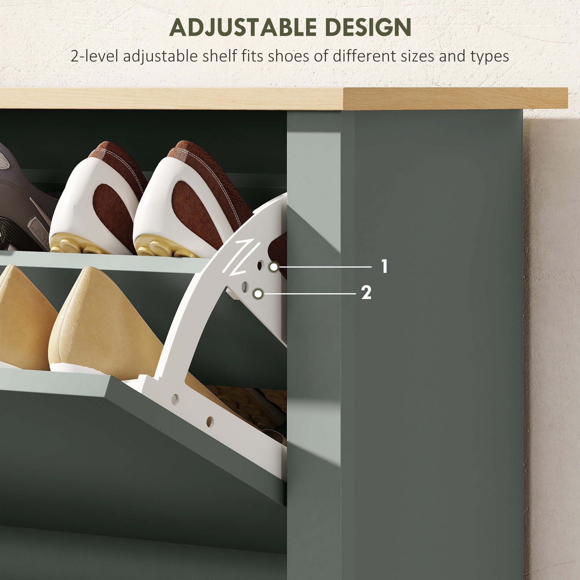 Shoe Cabinet with 2 Flip Drawers – Slim Shoe Rack with Adjustable Divider for up to 12 Pairs, 28.3 x 10.2 x 31.5 in, Light Gray