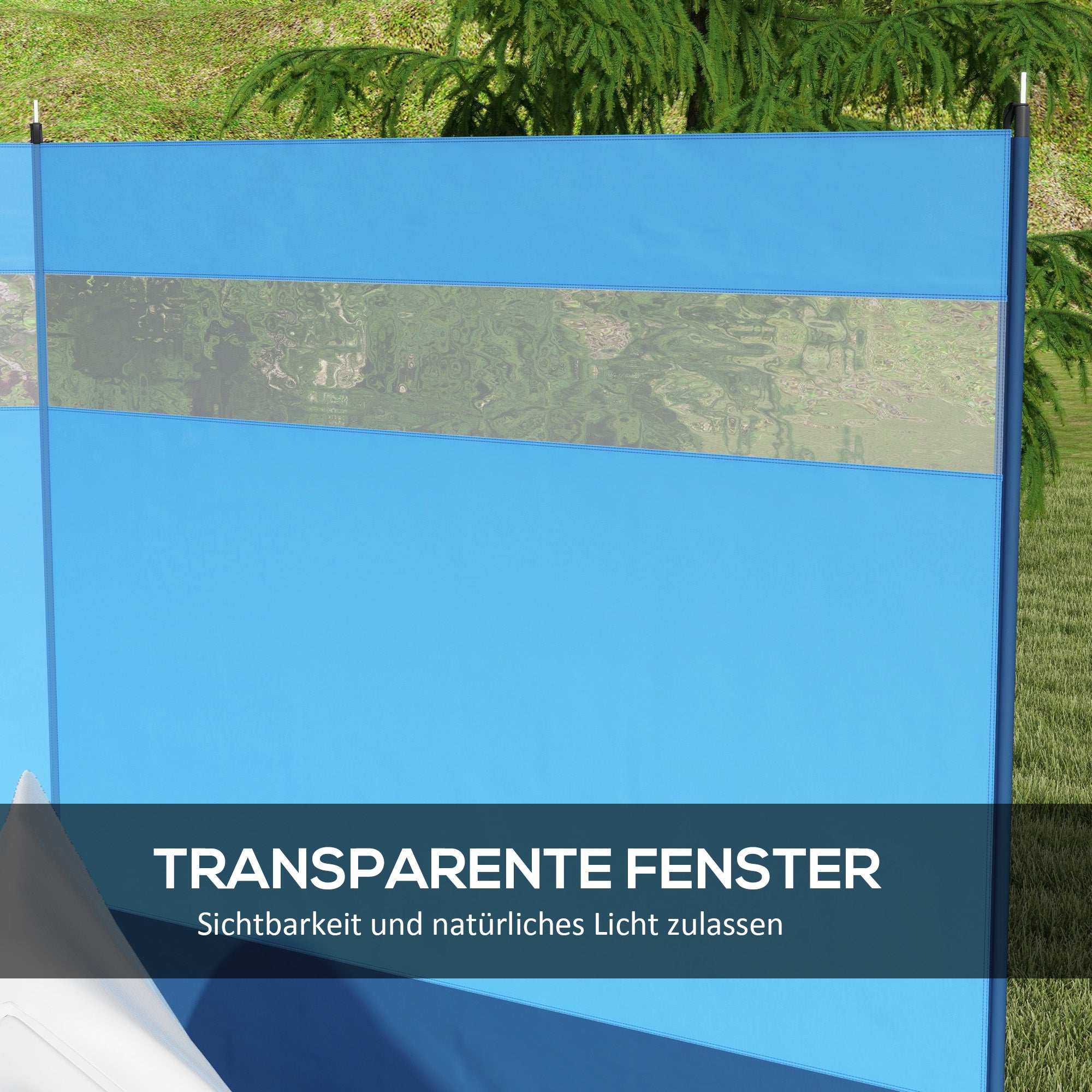 Folding Windbreak Camping Privacy Screen with Light Source Window, Pegs, Ropes, Windbreak Fence Beach Windshield Sun Shade for Camping Garden, Beach, Patio 440 x 140 cm Blue