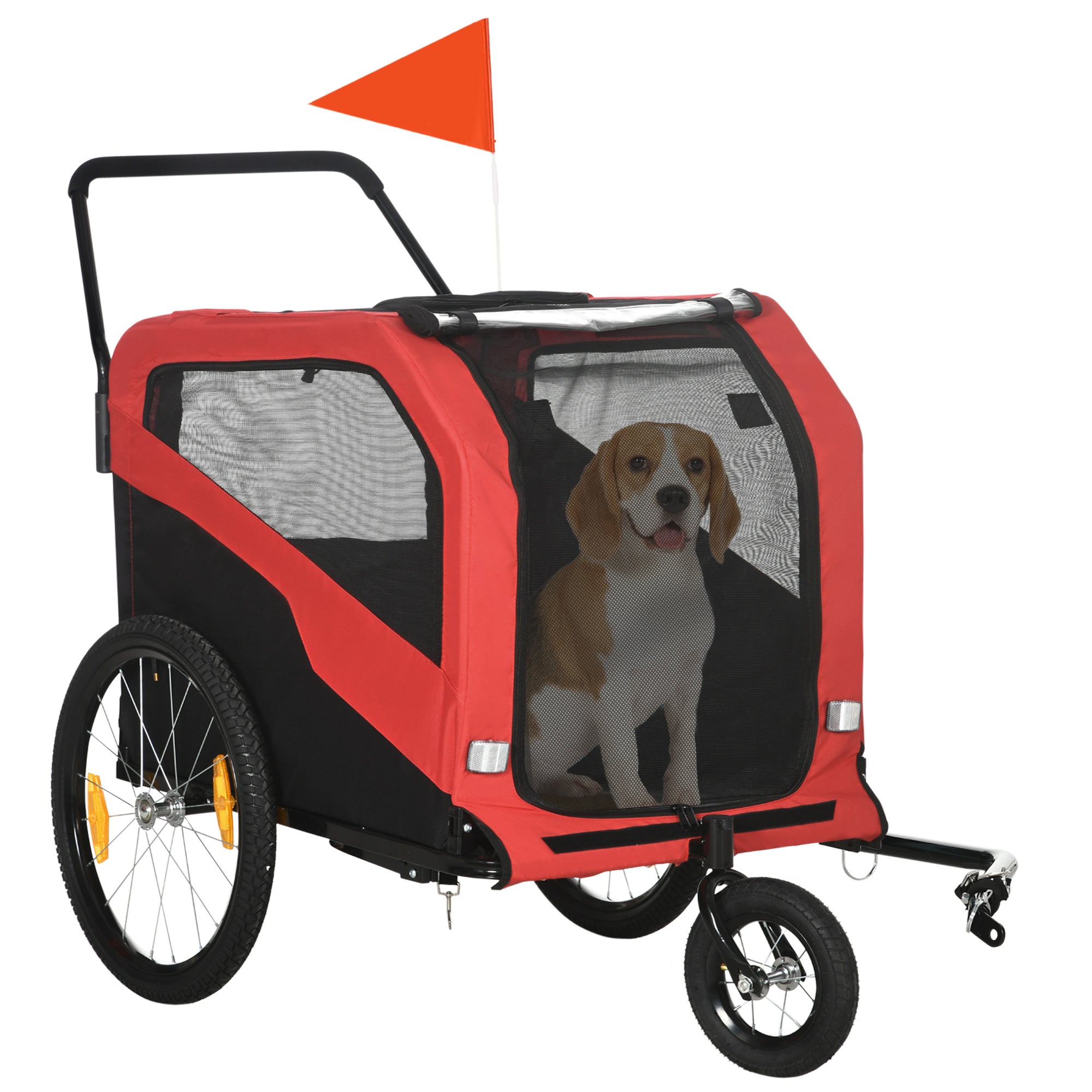 2-in-1 Dog Trailer, Bike Trailer for Dogs, Dog Wagon with Reflectors, Dog Buggy max. 30 kg, Dog Bike Trailer for Large Dogs, Oxford Fabric, Red