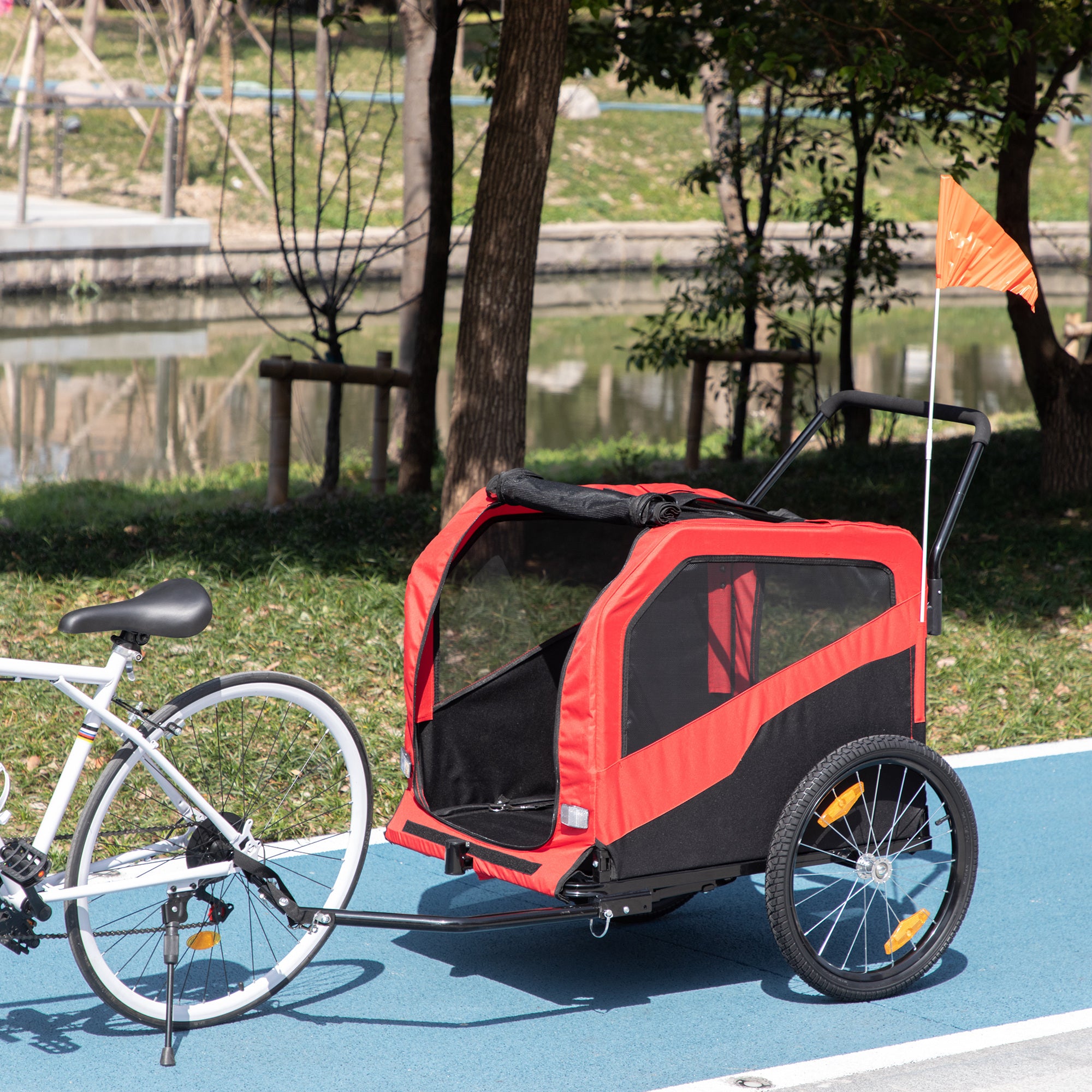 2-in-1 Dog Trailer, Bike Trailer for Dogs, Dog Wagon with Reflectors, Dog Buggy max. 30 kg, Dog Bike Trailer for Large Dogs, Oxford Fabric, Red