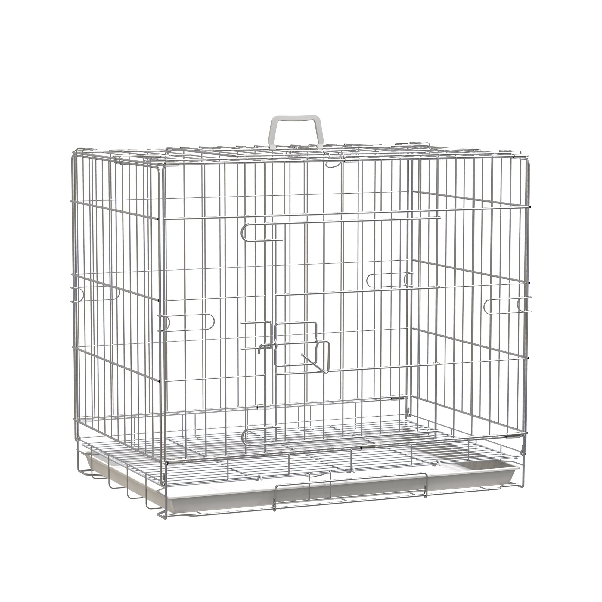 Foldable Metal Wire Dog Crate with Removable Tray, 1 Door with Lock - 61 x 43 x 50 cm White