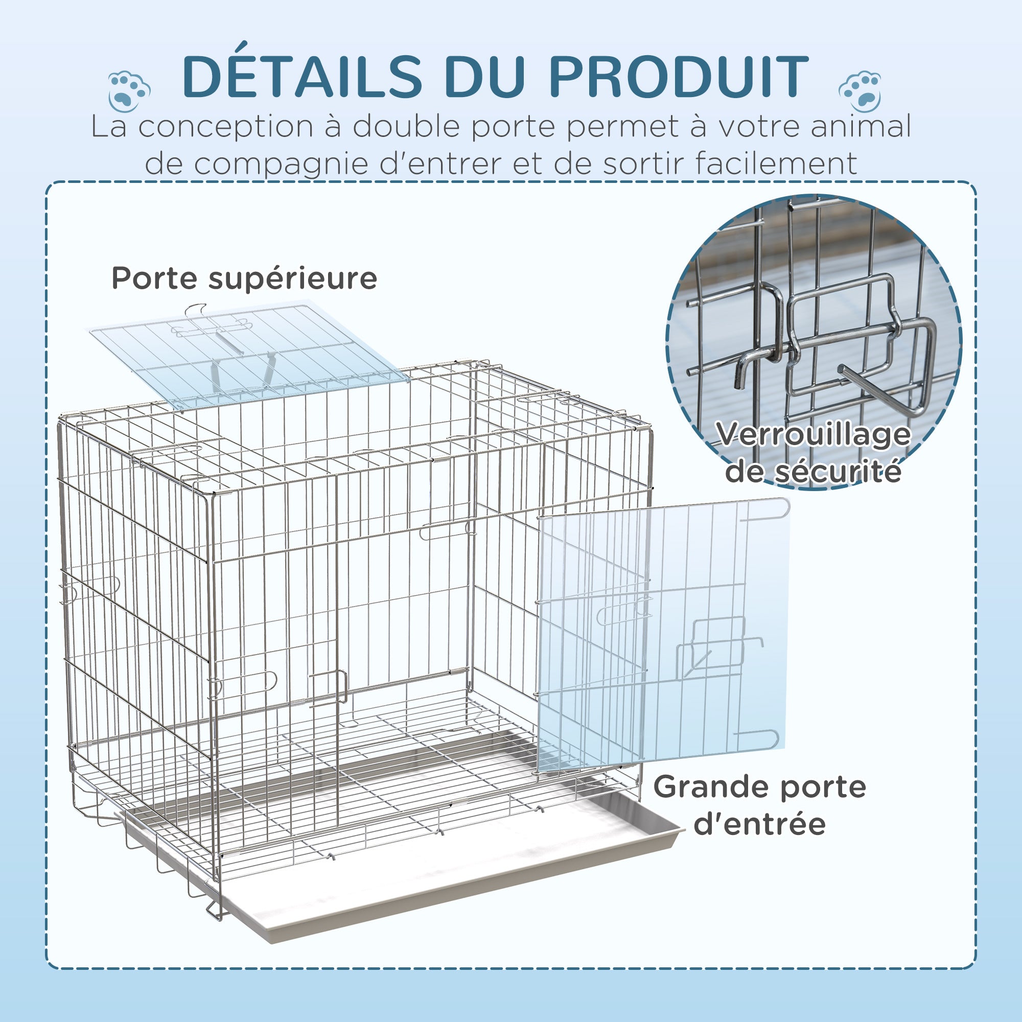 Foldable Metal Wire Dog Crate with Removable Tray, 1 Door with Lock - 61 x 43 x 50 cm White