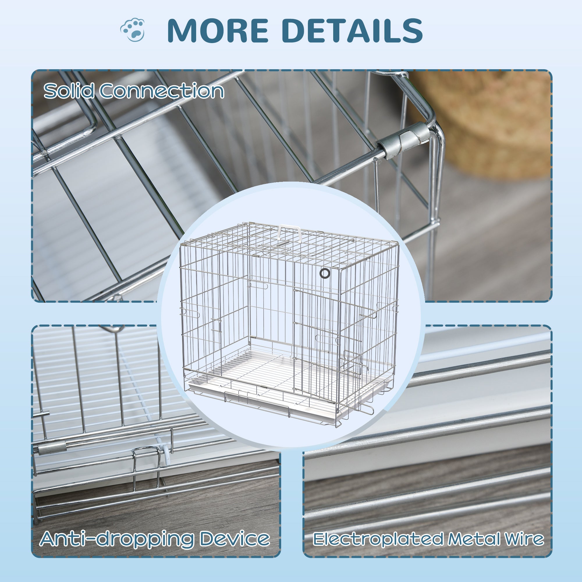 Foldable Metal Wire Dog Crate with Removable Tray, 1 Door with Lock - 61 x 43 x 50 cm White