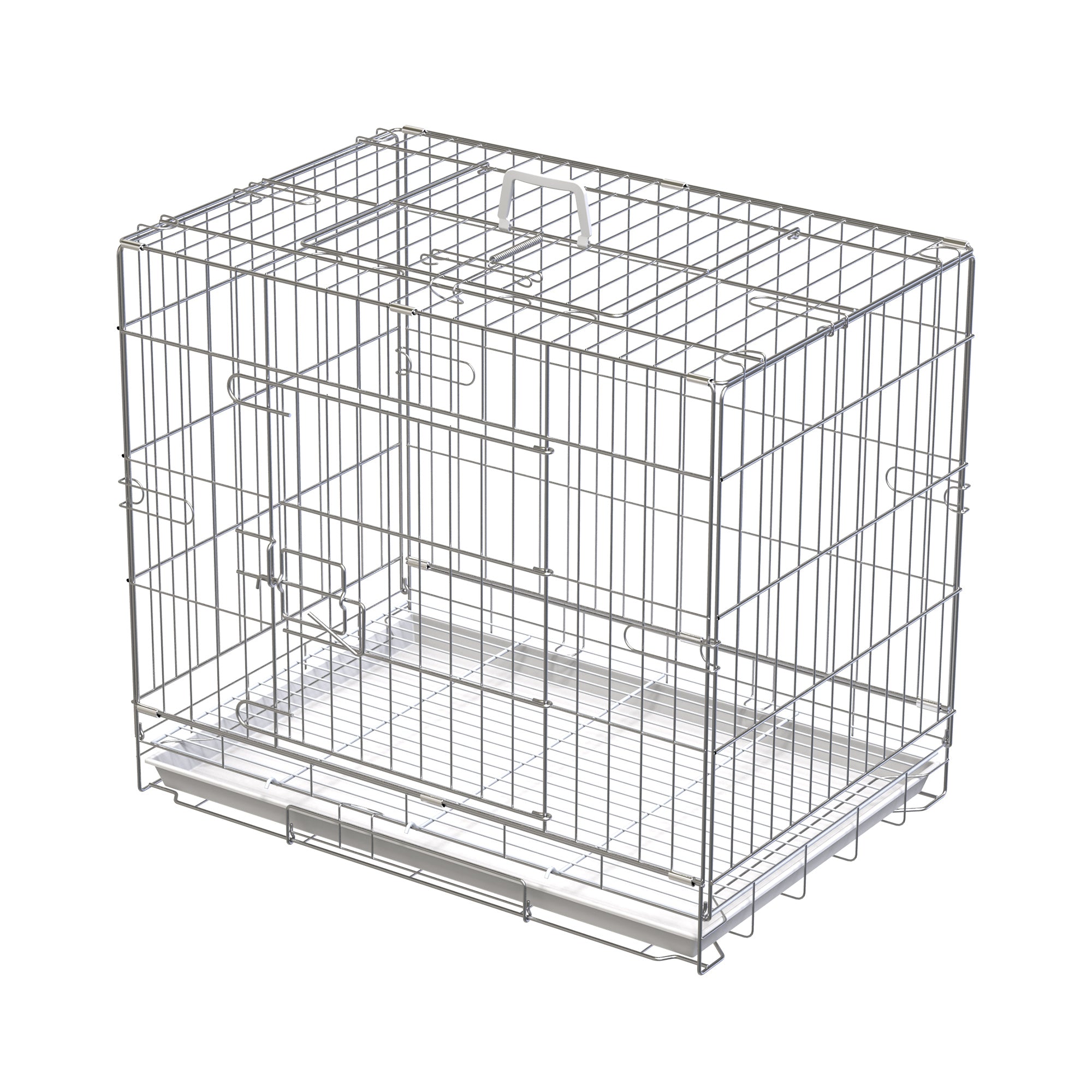 Foldable Metal Wire Dog Crate with Removable Tray, 1 Door with Lock - 61 x 43 x 50 cm White