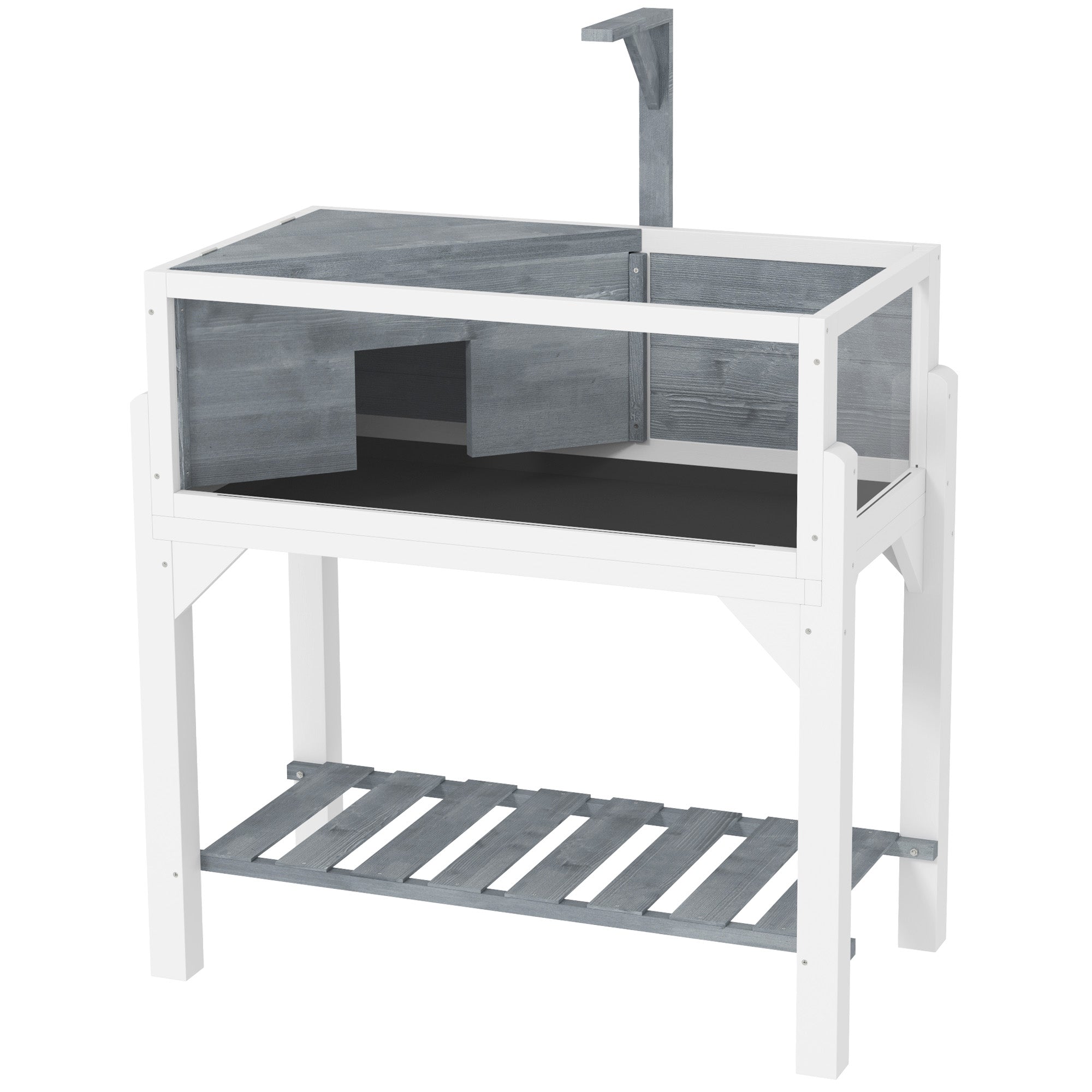 2-Zone Raised Tortoise Enclosure with Opening Top, Lamp Mount & Panoramic View – 84.5 x 47.5 x 90 cm (Gray)