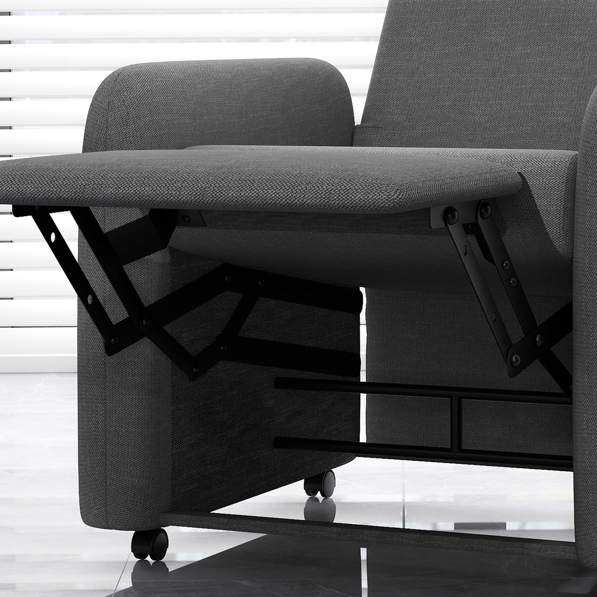 Manual Reclining Relax Chair with Footrest and 4 Wheels, Upholstered Reclining Chair in Linen Effect Fabric and Steel for Bedroom, Living Room, Gray