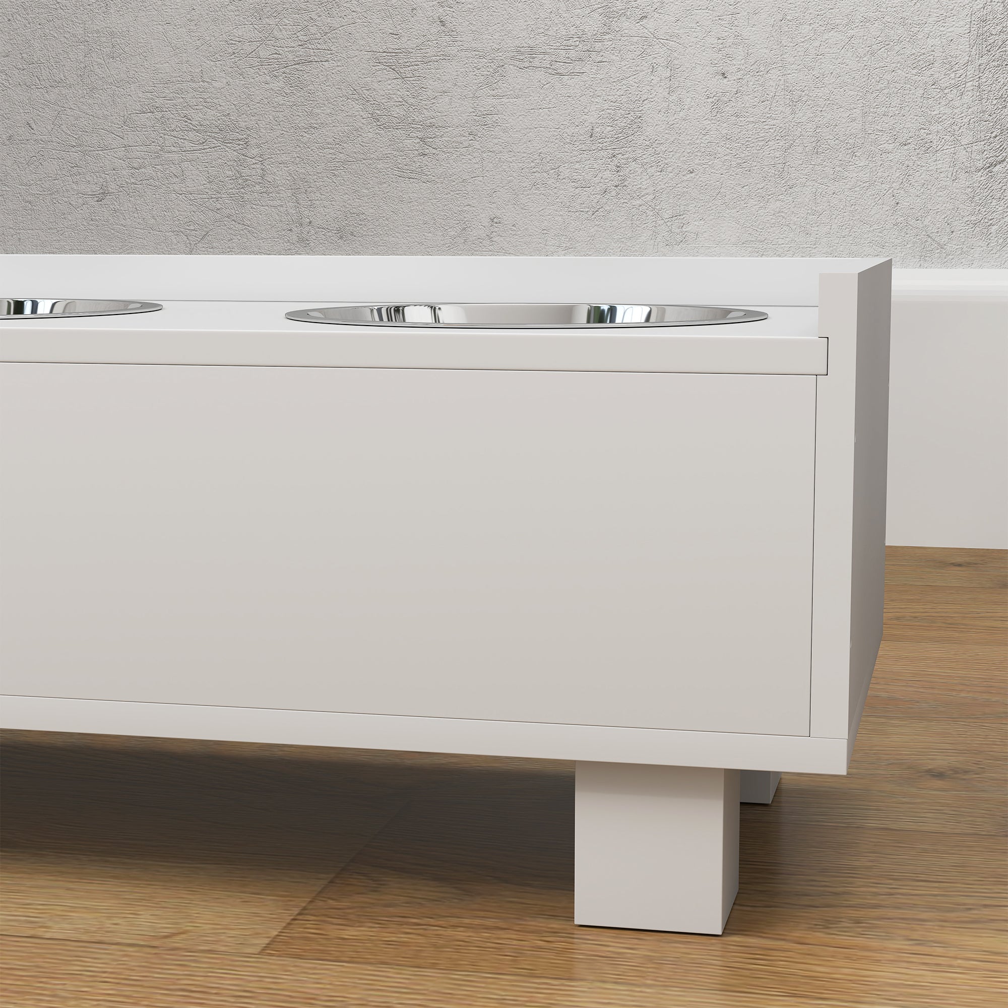 Raised Dog Bowl, Height Adjustable Feeding Bowl for Dogs with Storage, 2 x 1L Stainless Steel Bowls, Anti-Gulping Mat, for Medium-Sized Dogs, White