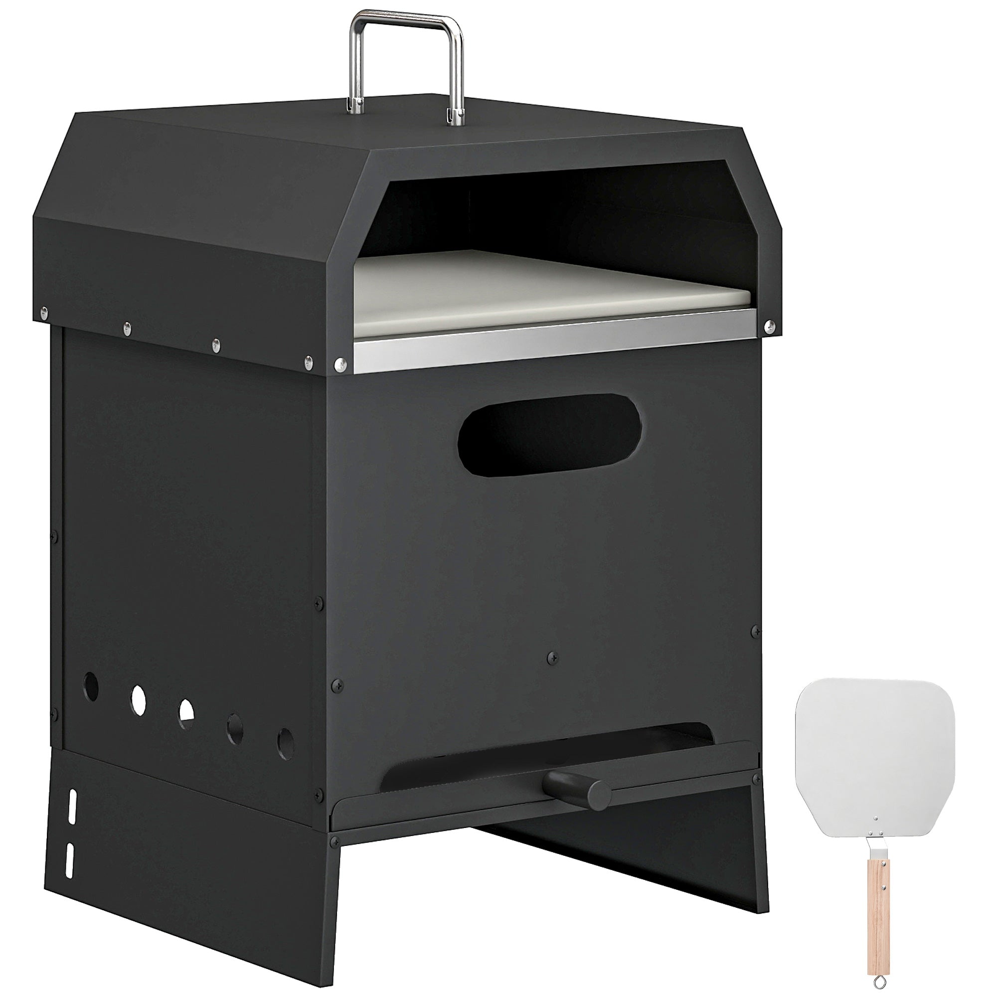 3-in-1 Outdoor Wood-Fired Pizza Oven, Stainless Steel 2-Tier Oven with Pizza Stone, Handles & Peel — Portable Patio Pizza Oven for Garden Parties