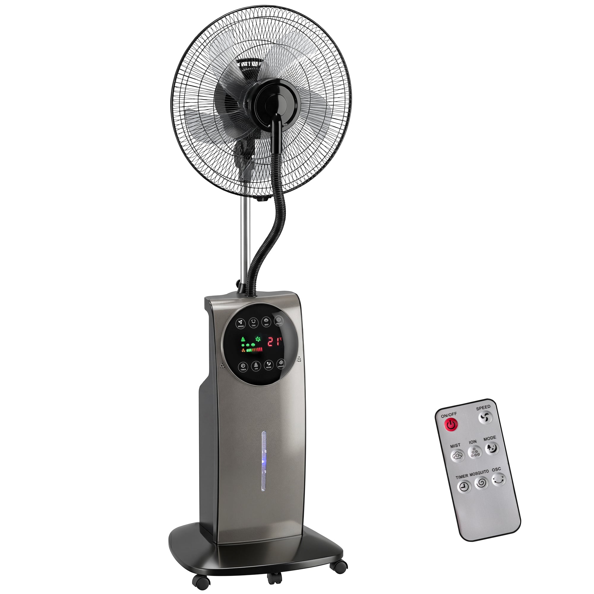 3‑in‑1 Misting Pedestal Fan, 90W, 54.3" Height, 70° Oscillation, 3 Speeds, 3 Modes, Negative Ion, Anti‑Mosquito, 3.1L Tank, Remote & 12H Timer