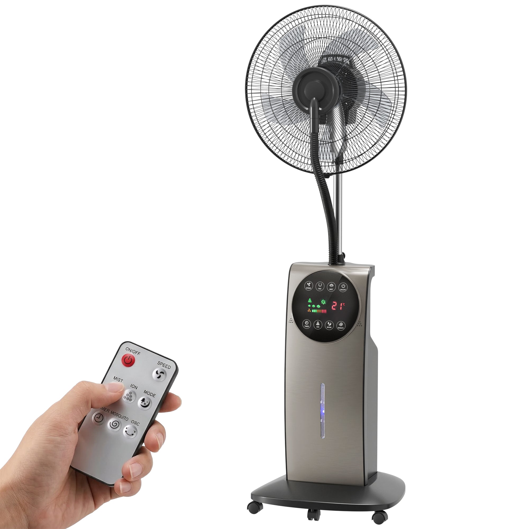 3‑in‑1 Misting Pedestal Fan, 90W, 54.3" Height, 70° Oscillation, 3 Speeds, 3 Modes, Negative Ion, Anti‑Mosquito, 3.1L Tank, Remote & 12H Timer