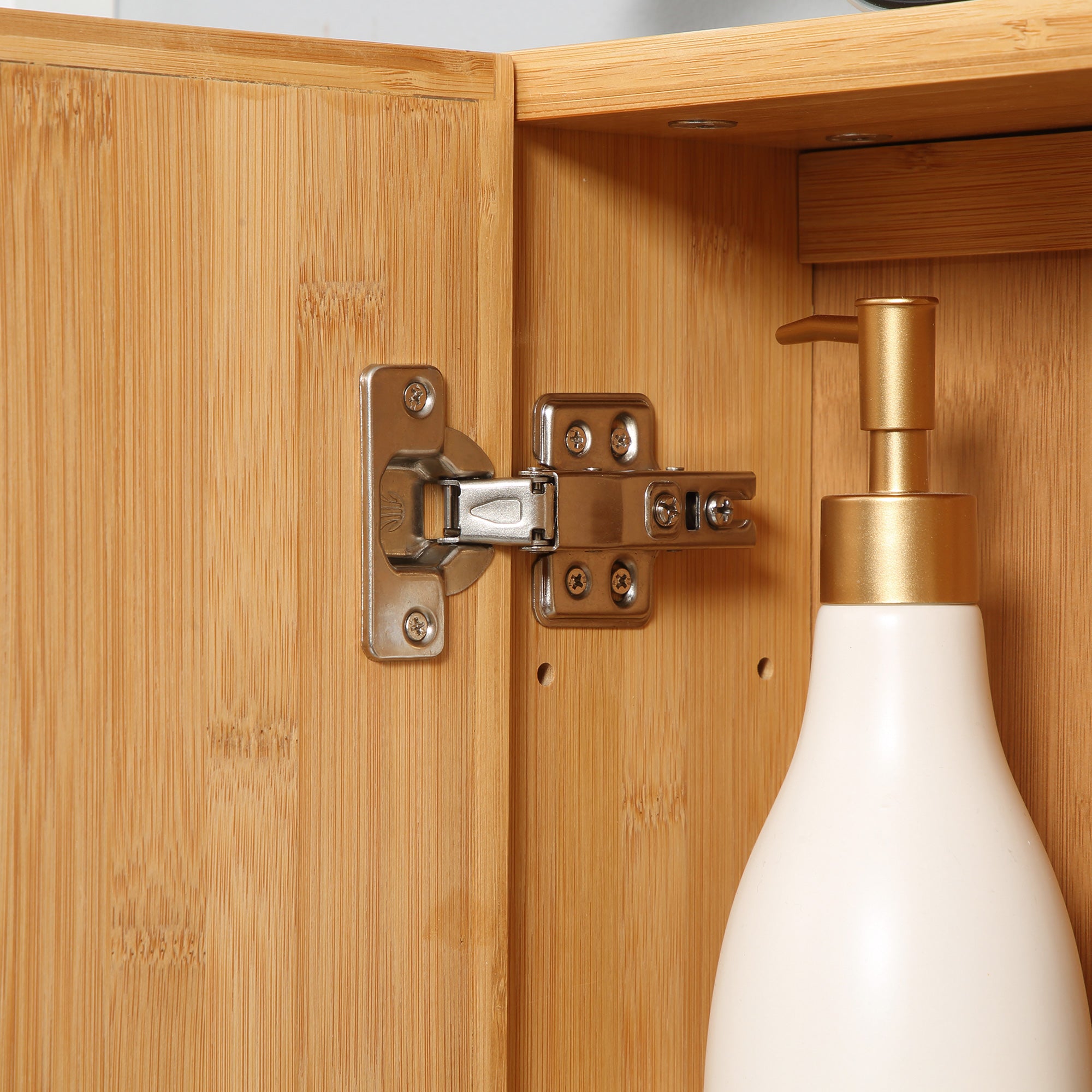 Mirror Cabinet, Wall Cabinet with 3 Interior Shelves, Bathroom Mirror Cabinet with Double Doors, Hanging Cabinet for Bathroom, Bedroom, Bamboo, Natural, 65.2 x 14 x 50 cm