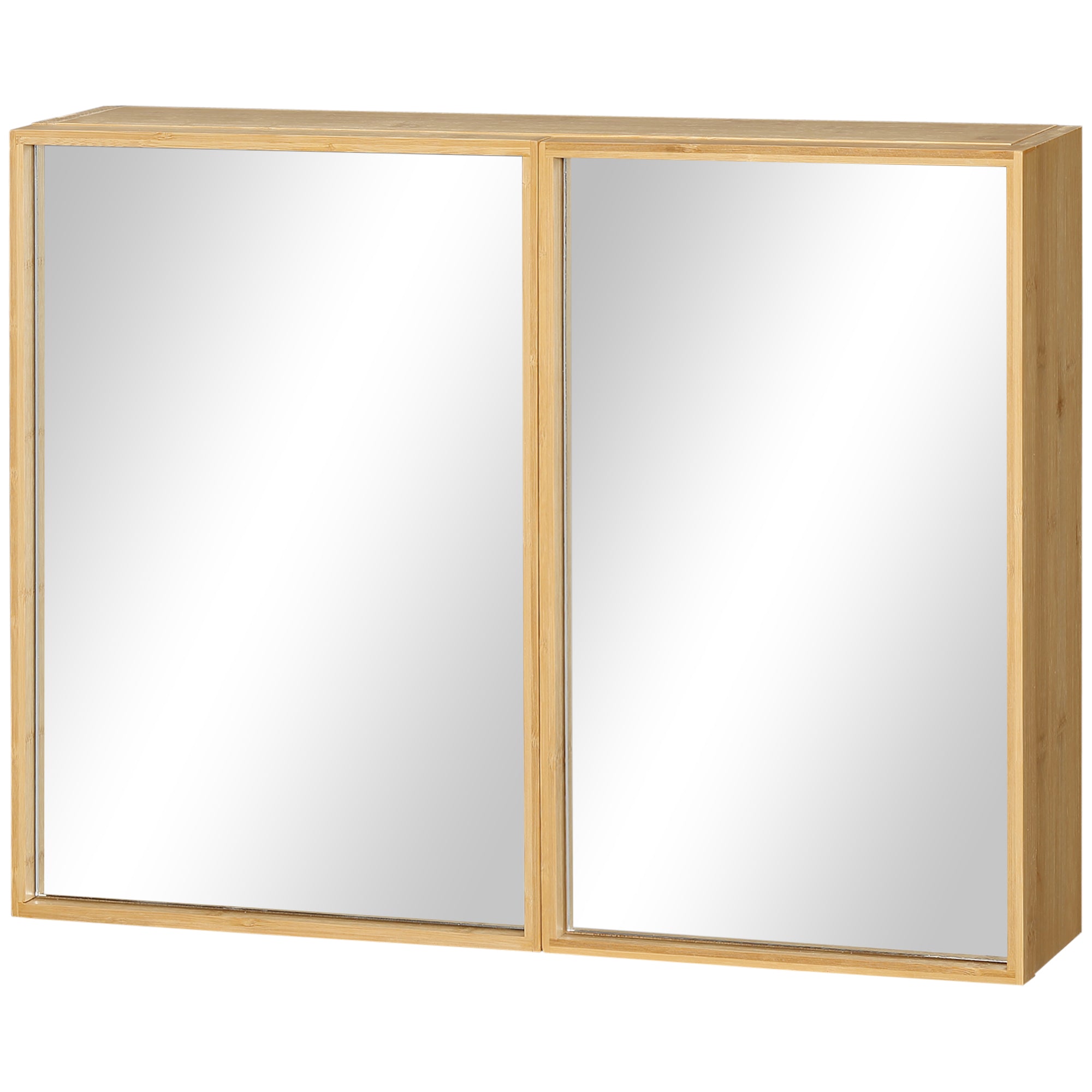 Mirror Cabinet, Wall Cabinet with 3 Interior Shelves, Bathroom Mirror Cabinet with Double Doors, Hanging Cabinet for Bathroom, Bedroom, Bamboo, Natural, 65.2 x 14 x 50 cm