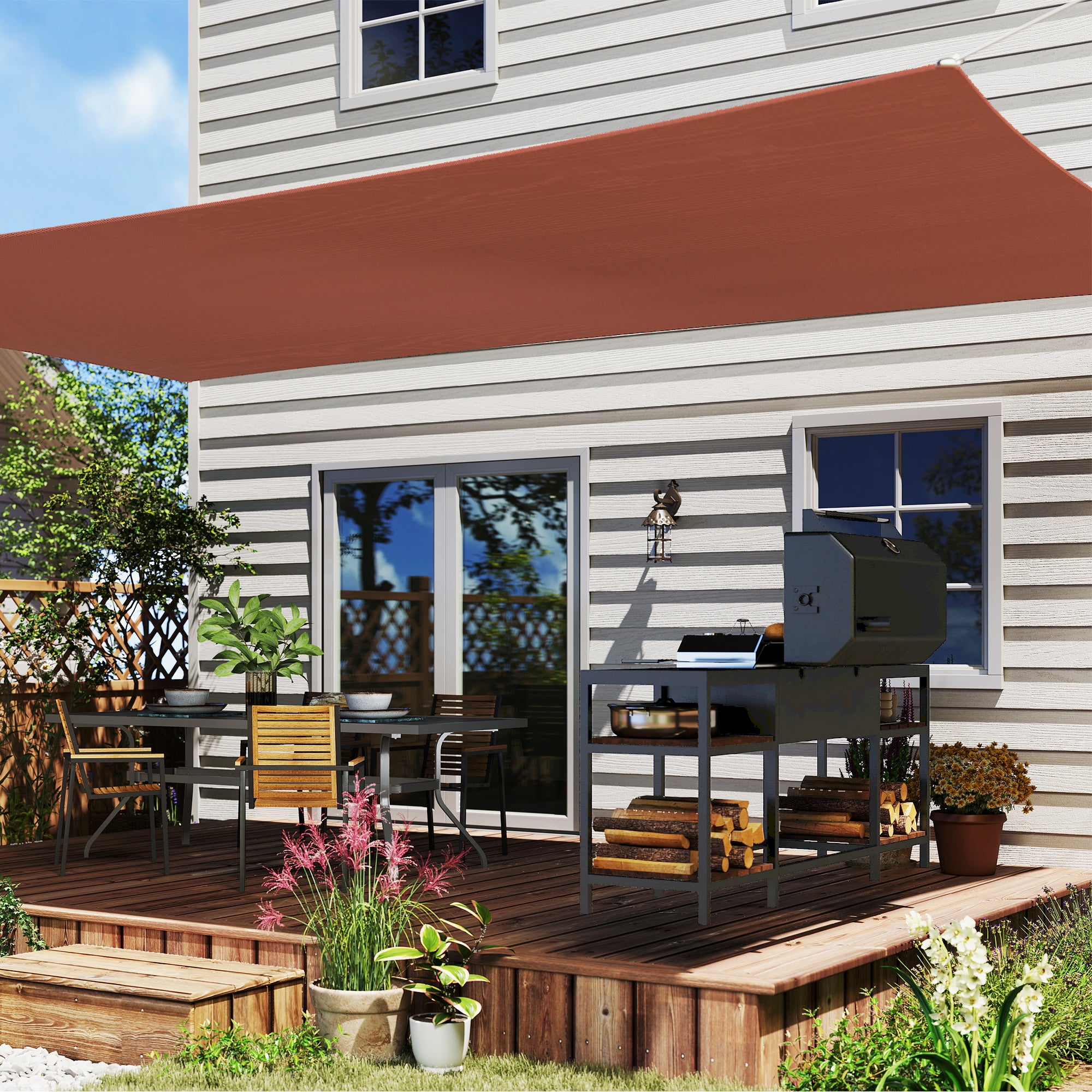 Rectangular Shade Sail 3 x 4 m High-Density Polyethylene UV Protection With Storage Bag - Red