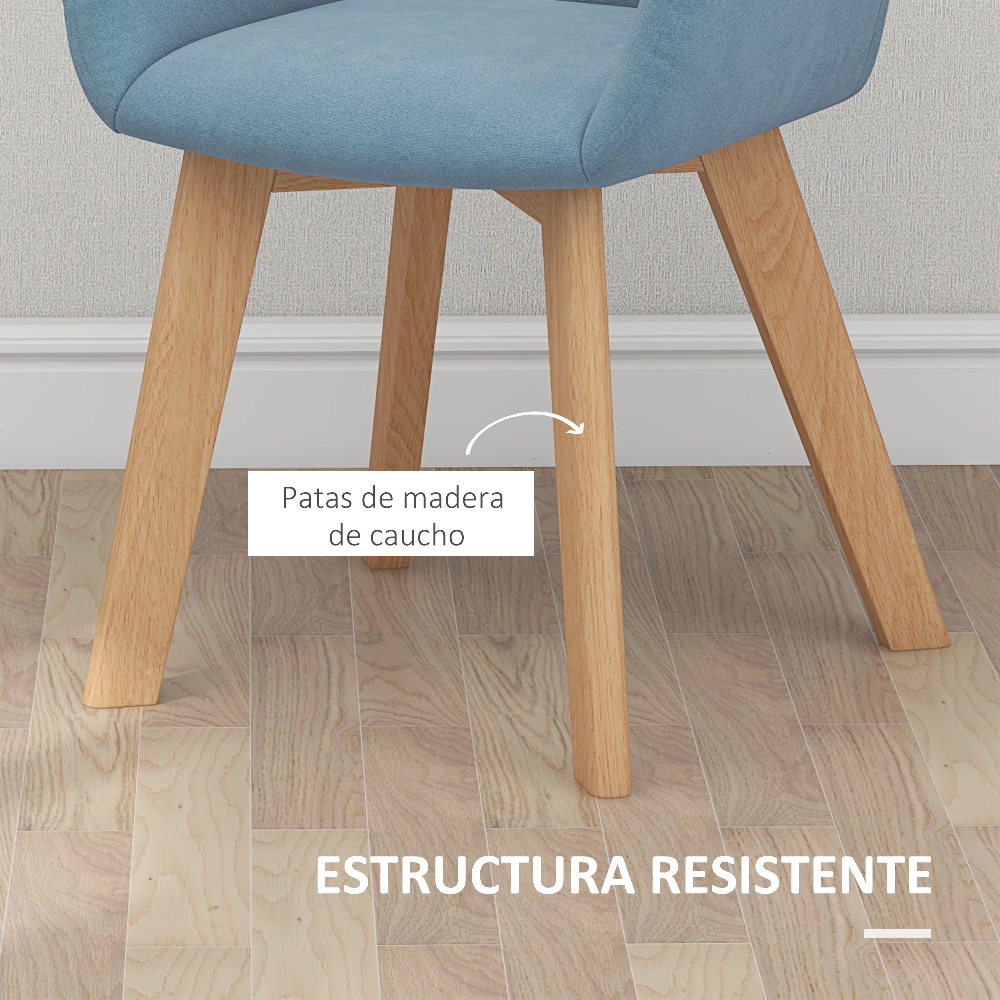Set of 2 Modern Dining Chairs Kitchen Chairs Upholstered in Velvet with Backrest Armrests and Rubber Wood Legs 120 kg Load for Living Room Bedroom 54x57x80 cm Light Blue