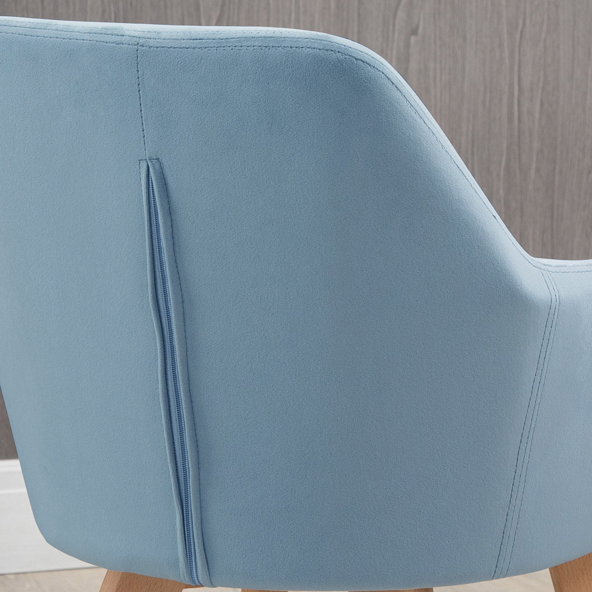 Set of 2 Modern Dining Chairs Kitchen Chairs Upholstered in Velvet with Backrest Armrests and Rubber Wood Legs 120 kg Load for Living Room Bedroom 54x57x80 cm Light Blue
