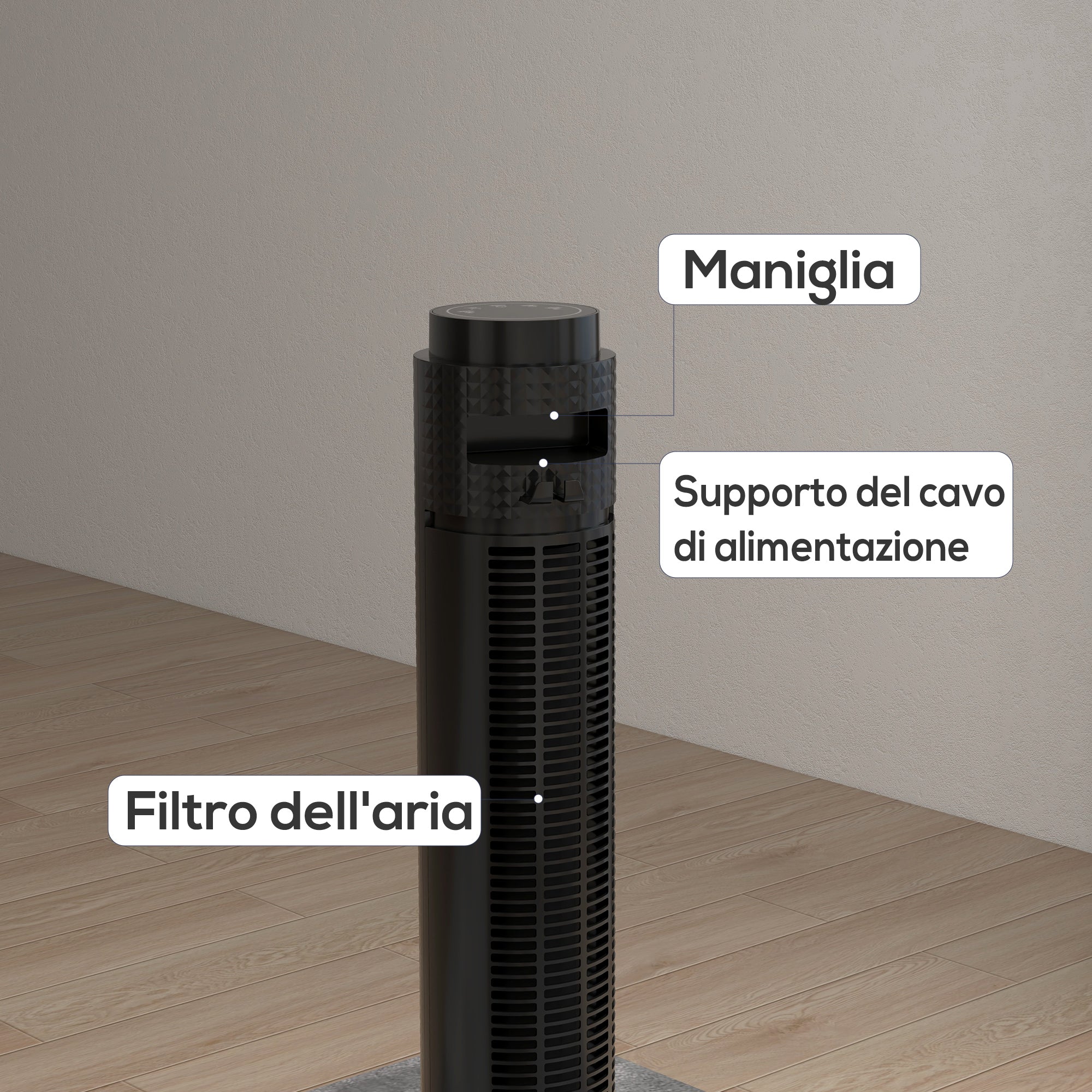 45W Tower Fan with 4 Modes and 3 Speeds with 12h Timer, ABS Tower Fan with Remote Control, Ø31.5x96 cm, Black